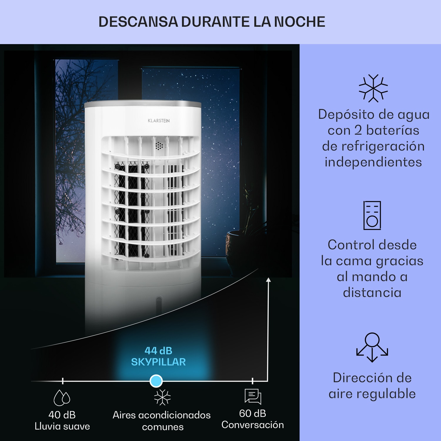 Skypillar Climatizador evaporativo 3 en 1 Humidificador Depósito 5L Control remoto Panel táctil Blanco