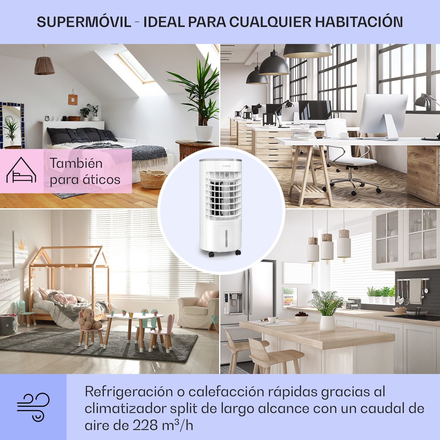 Skypillar Climatizador evaporativo 3 en 1 Humidificador Depósito 5L Control remoto Panel táctil Blanco