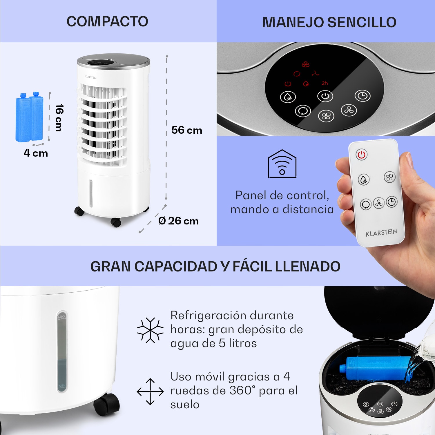 Skypillar Climatizador evaporativo 3 en 1 Humidificador Depósito 5L Control remoto Panel táctil Blanco