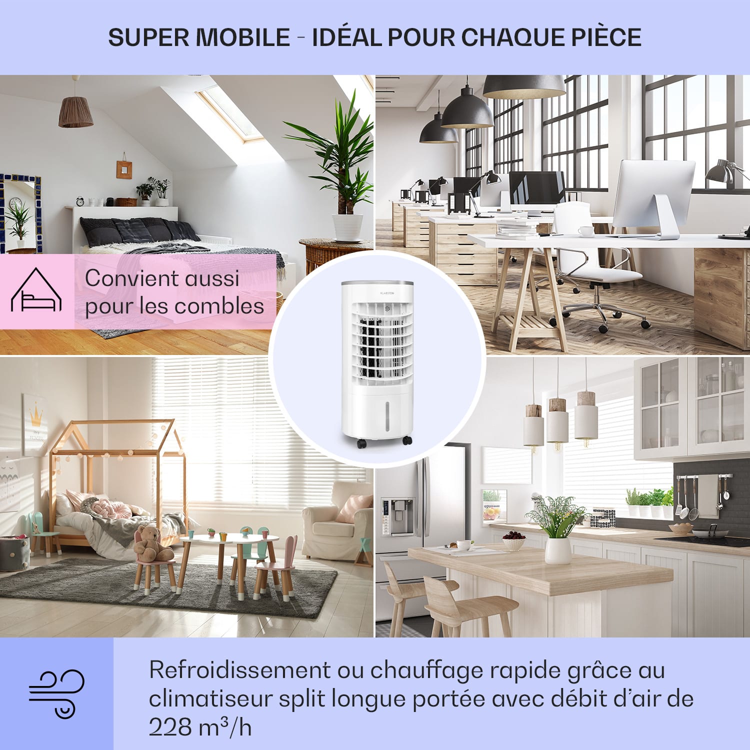 Skypillar rafraîchisseur d'air 3-en-1 ventilateur humidificateur d'air réservoir 5L télécommande panneau tactile Blanc