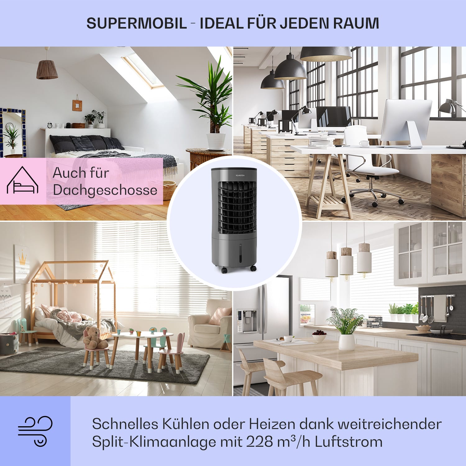 Skypillar 3-in-1 Luftkühler Ventilator 5L Fernbedienung Touch-Panel Dunkelgrau