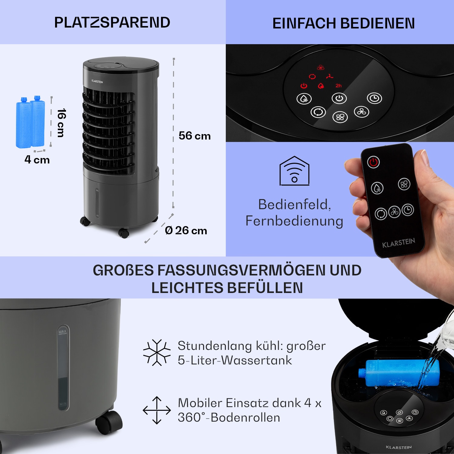 Skypillar 3-in-1 Luftkühler Ventilator 5L Fernbedienung Touch-Panel Dunkelgrau