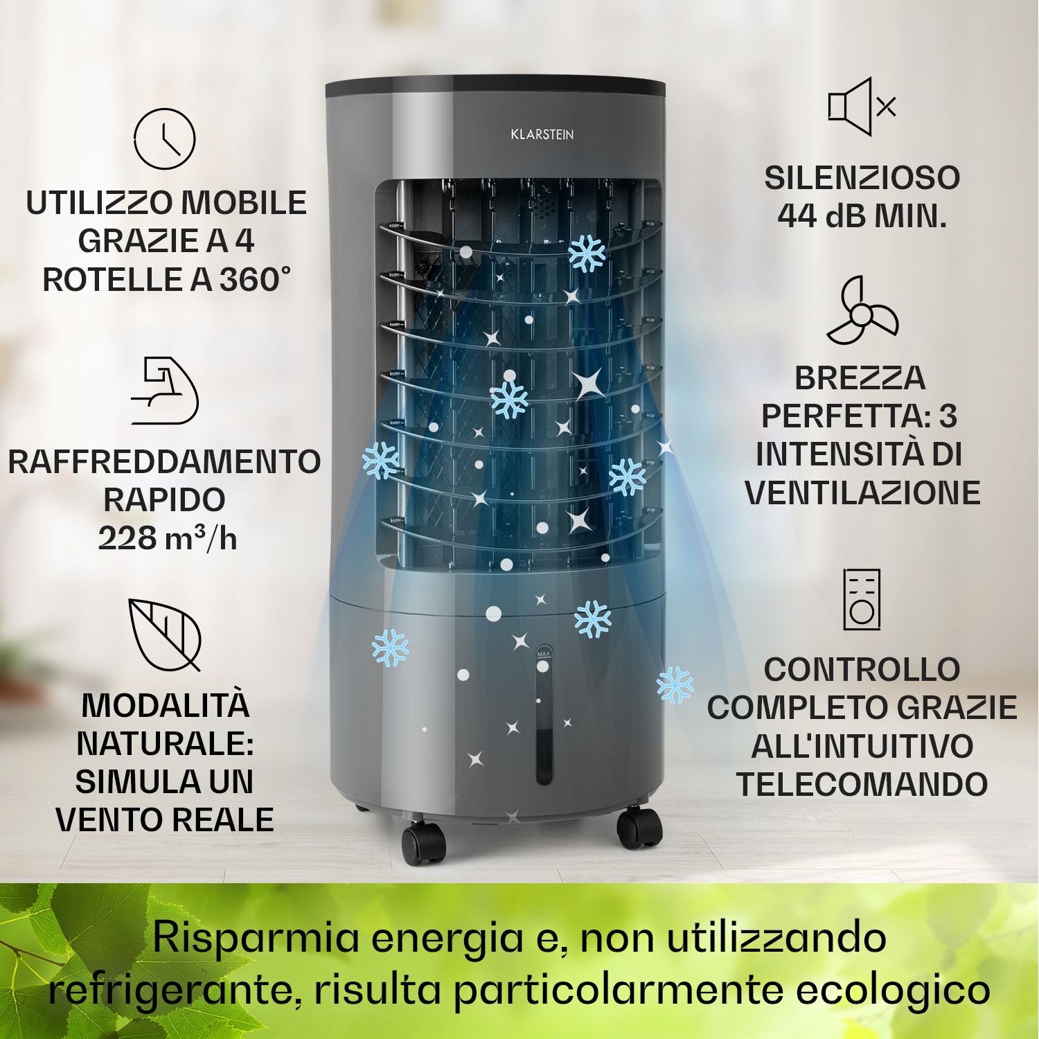 Skypillar, raffrescatore evaporativo 3 in 1, ventilatore, umidificatore, serbatoio da 5 L, telecomando, pannello touch Grigio scuro