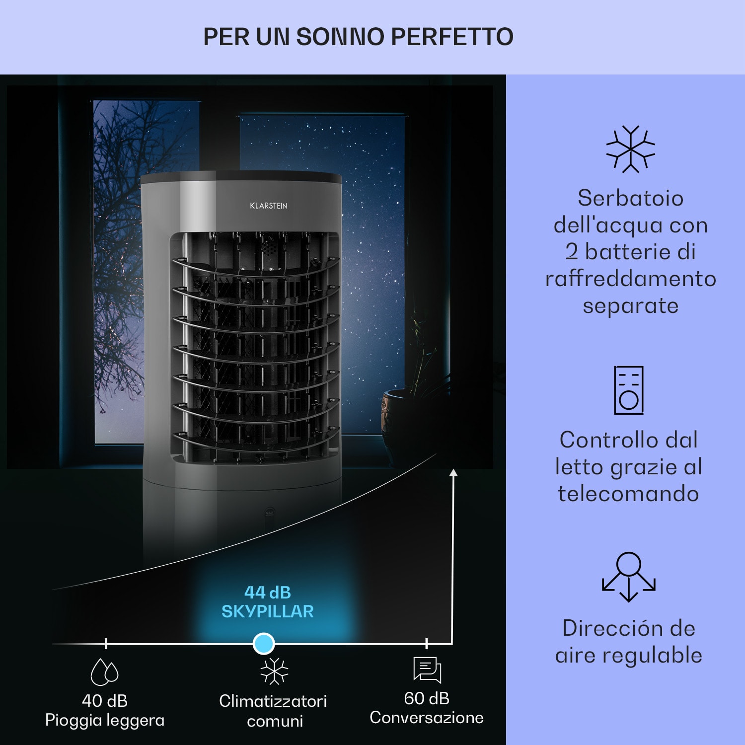 Skypillar, raffrescatore evaporativo 3 in 1, ventilatore, umidificatore, serbatoio da 5 L, telecomando, pannello touch Grigio scuro