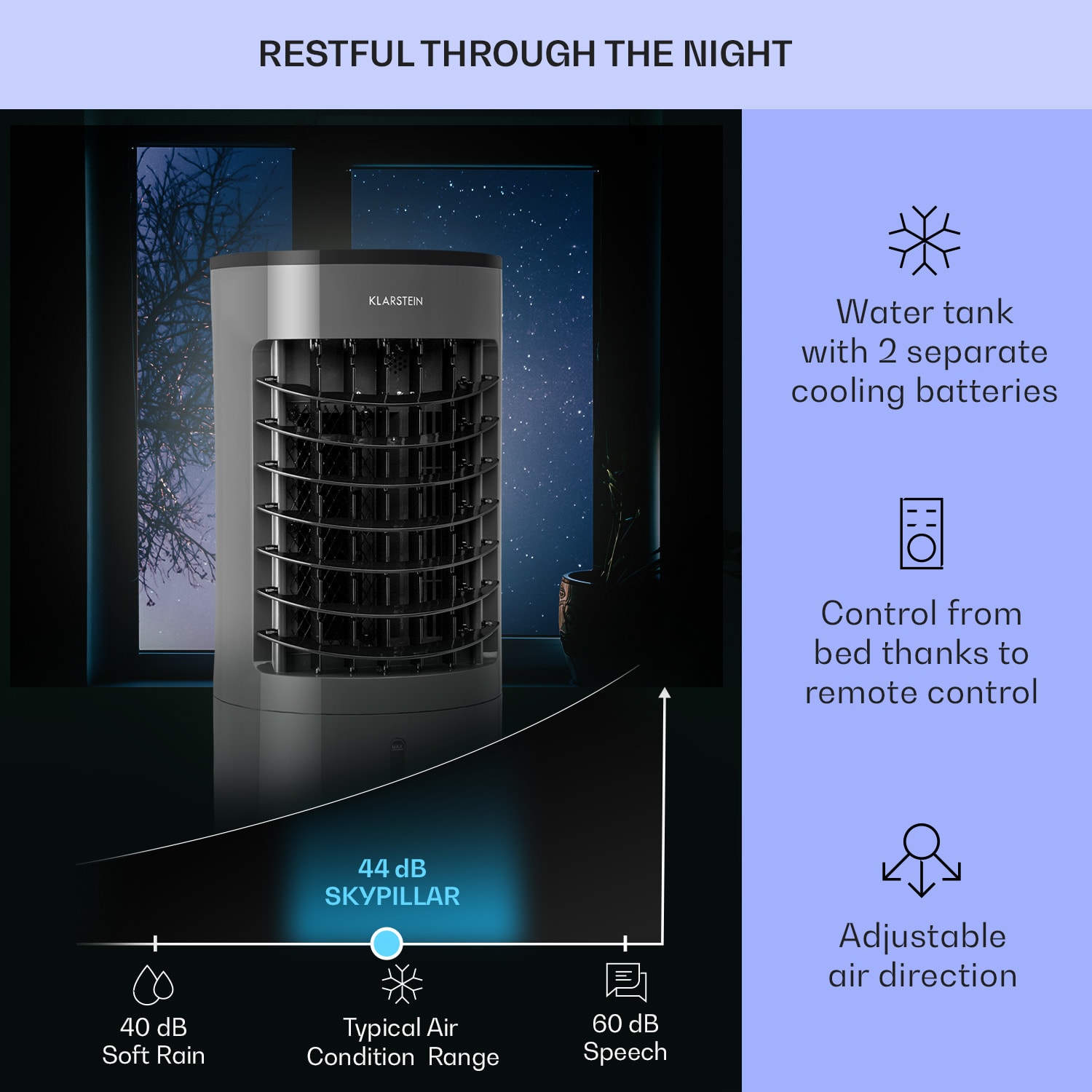 Skypillar, 3v1, ochlazovač vzduchu, ventilátor, zvlhčovač vzduchu, nádrž, 5l, dálkový ovladač