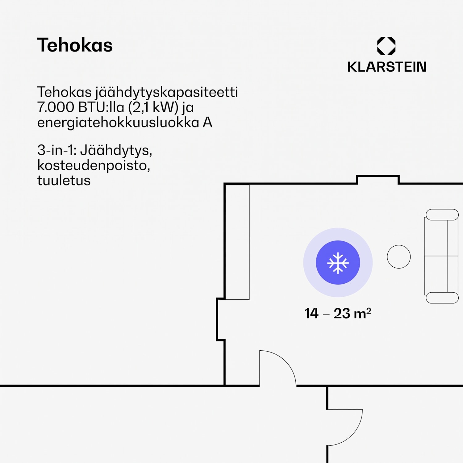 Metrobreeze New York Smart 7k siirrettävä ilmastointilaite 7000 BTU/2,1 kW energiatehokkuusluokka A kaukosäädin 7.000 BTU | Kyllä | Valkoinen