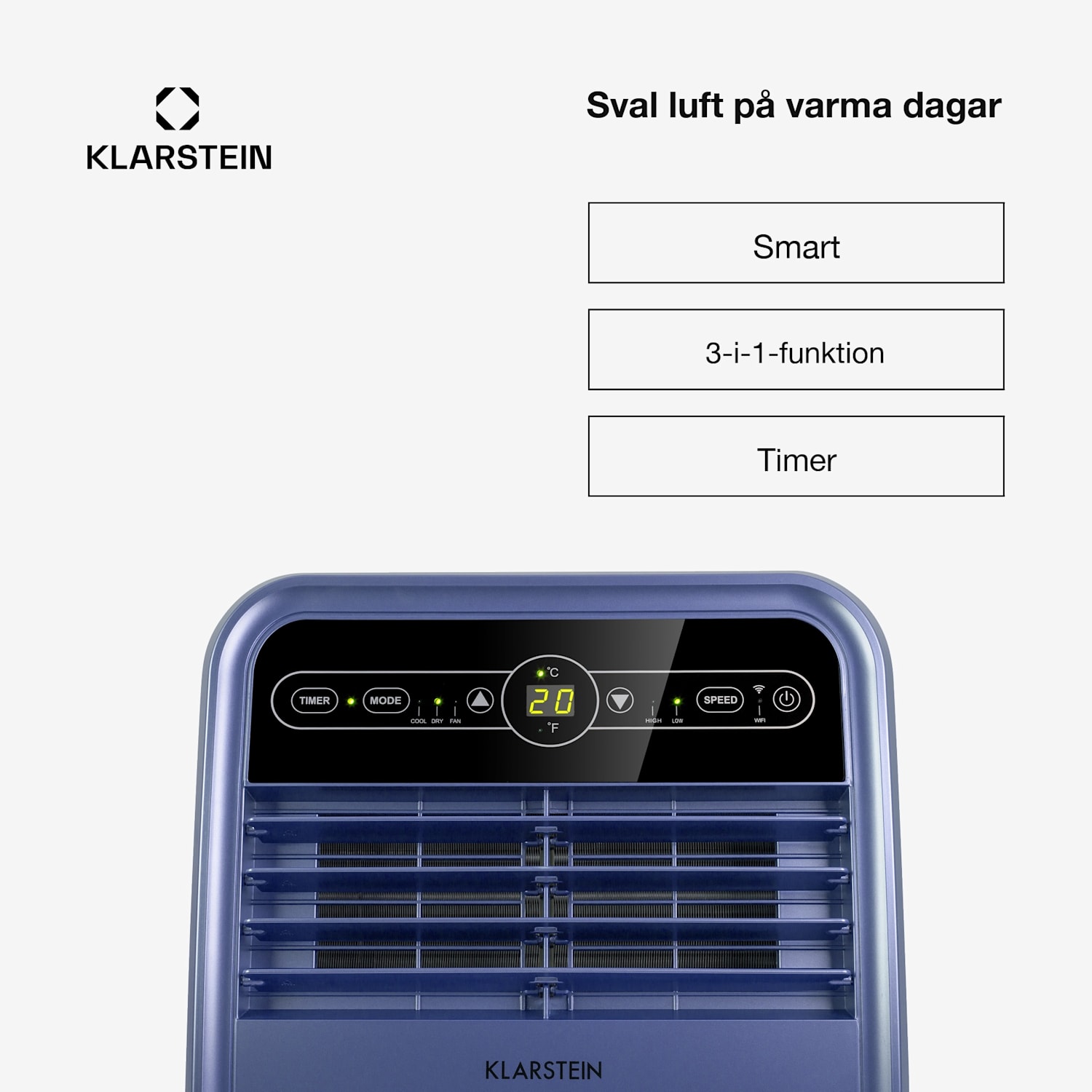 Metrobreeze New York Smart 7k Mobil luftkonditionering 7000 BTU/2,1kW EK A fjärrkontroll 7.000 BTU | Ja | Blå