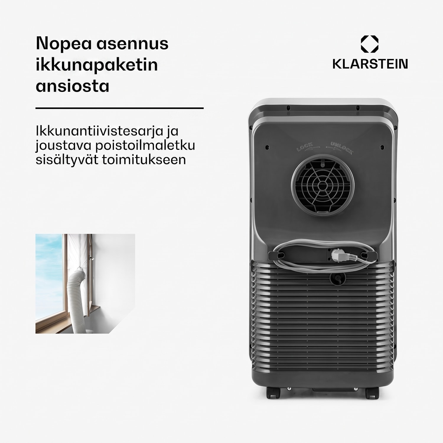 Metrobreeze New York Smart 12k, siirrettävä ilmastointilaite, 12 000 BTU/3,5 kW, energiatehokkuusluokka A, kaukosäädin 12.000 BTU | Kyllä | Valkoinen