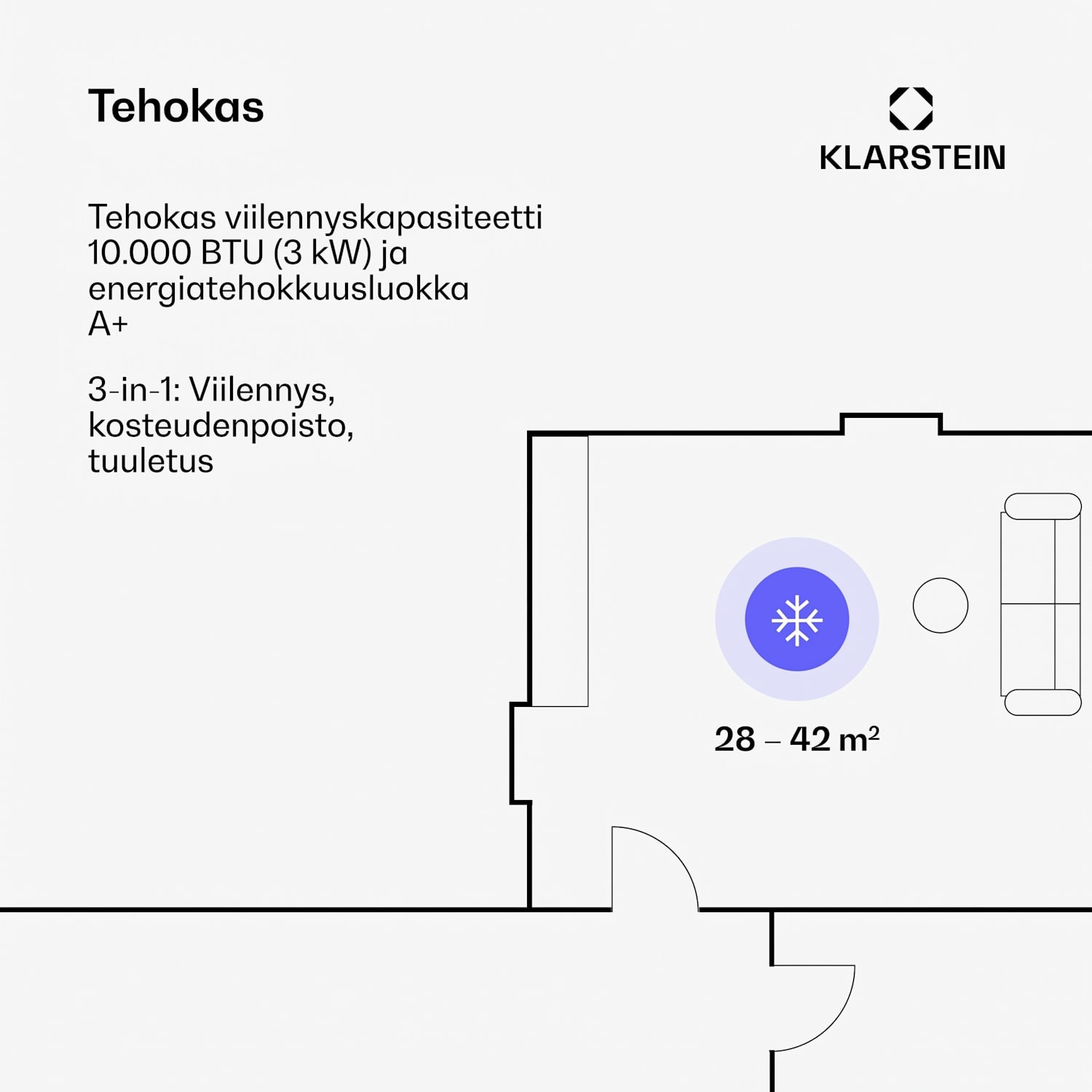 Metrobreeze Rom Smart, siirrettävä ilmastointilaite, 10 000 BTU/3,0 kW, energialuokka A+, kaukosäädin Kyllä | Musta