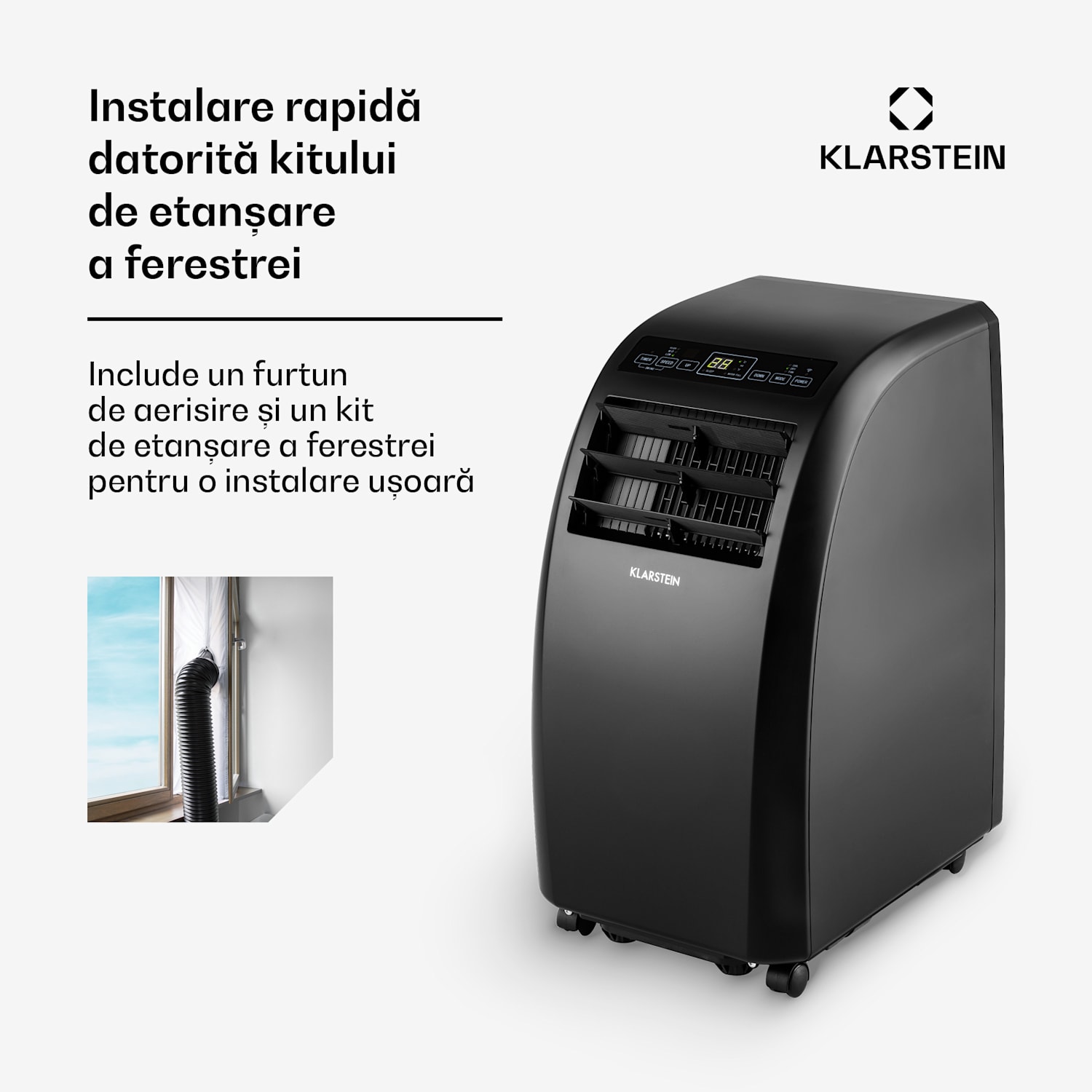 Metrobreeze Rom Smart, aer condiționat portabil portabil mobil, 10000 BTU / 3,0 kW, clasa energetică A, telecomandă Da | Negru