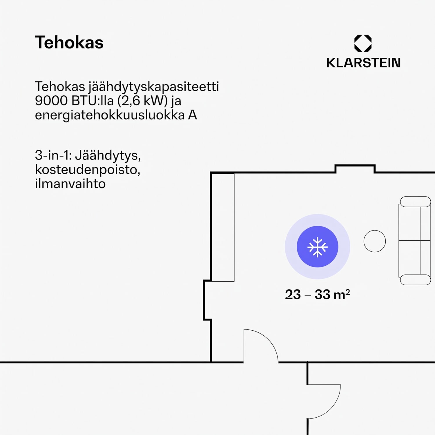 Pure Blizzard Smart 9k, siirrettävä ilmastointilaite, 9000 BTU/2,6 kW, energiatehokkuusluokka A, kaukosäädin 9.000 BTU | Kyllä | Valkoinen