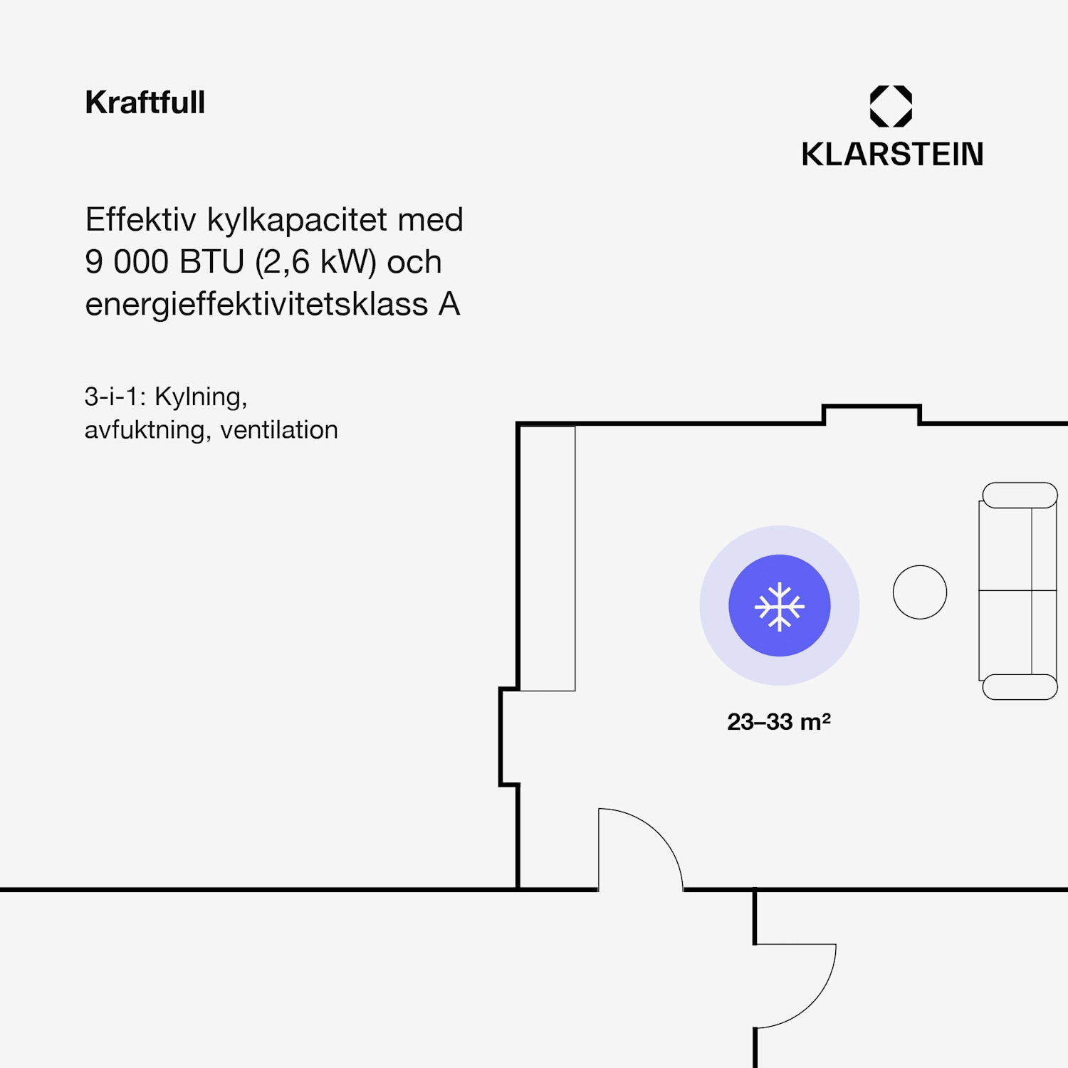 Pure Blizzard Smart 9k mobil luftkonditionering  9000 BTU/2,6 kW EEC A fjärrkontroll 