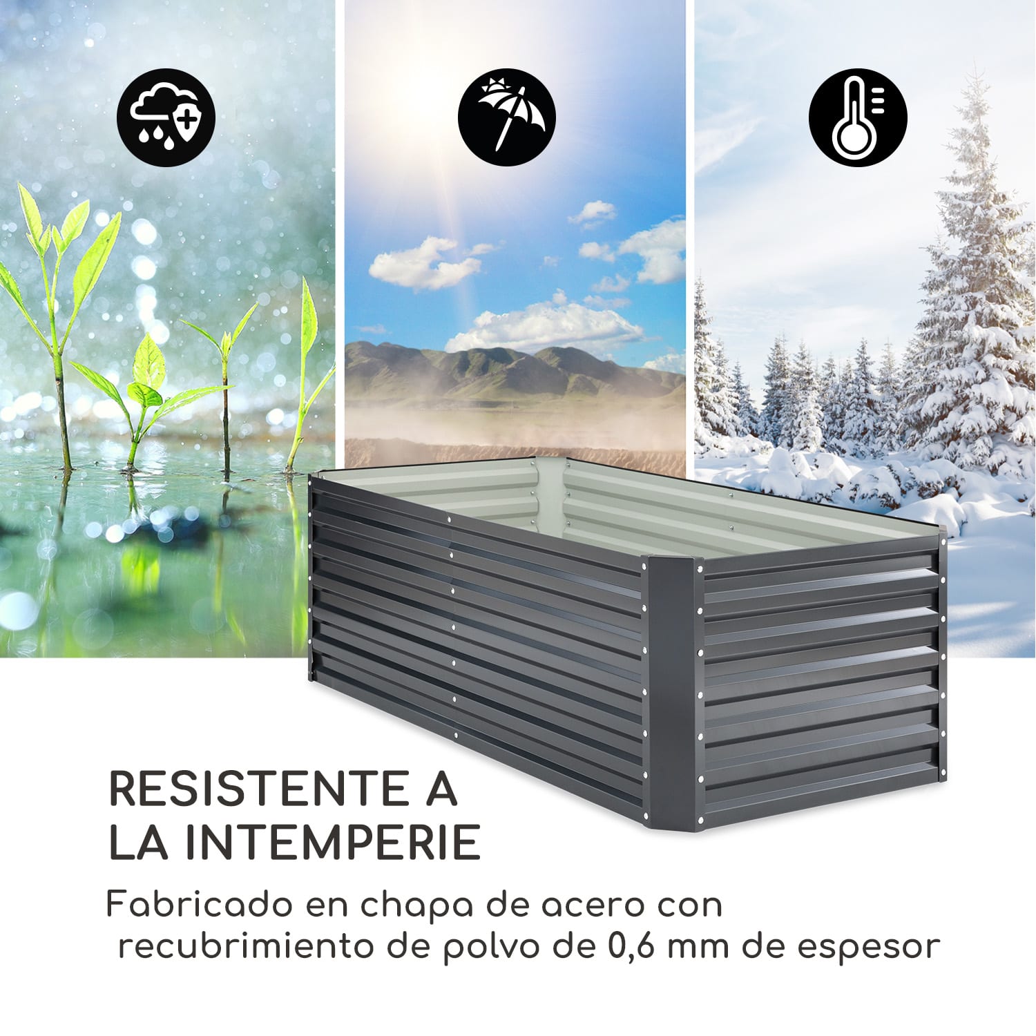 High Grow Straight huerto elevado 180 x 60 x 90 cm 970 l acero galvanizado 180 x 90 x 60 cm | Antracita