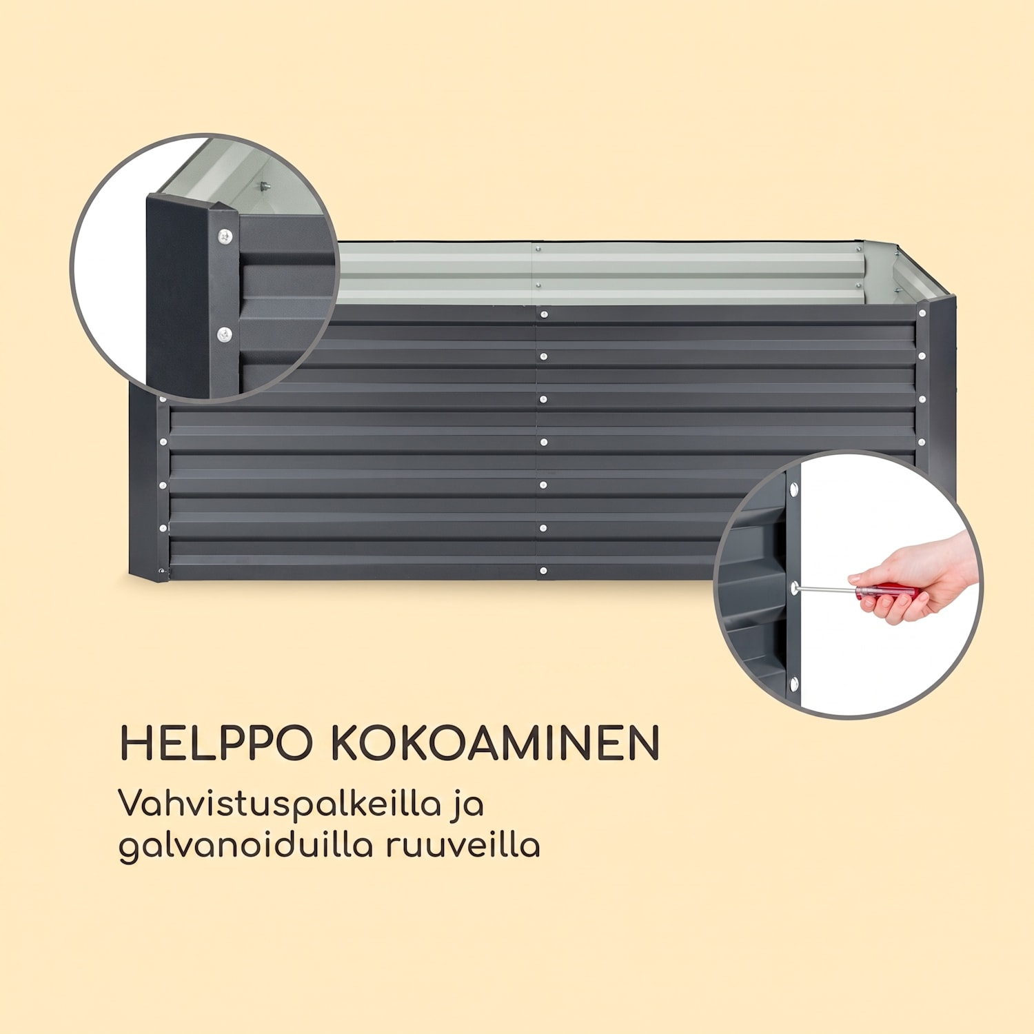 High Grow Straight korotettu kasvatuslaatikko 180 x 60 x 90 cm 970 l galvanoitua terästä 180 x 90 x 60 cm | Antrasiitti