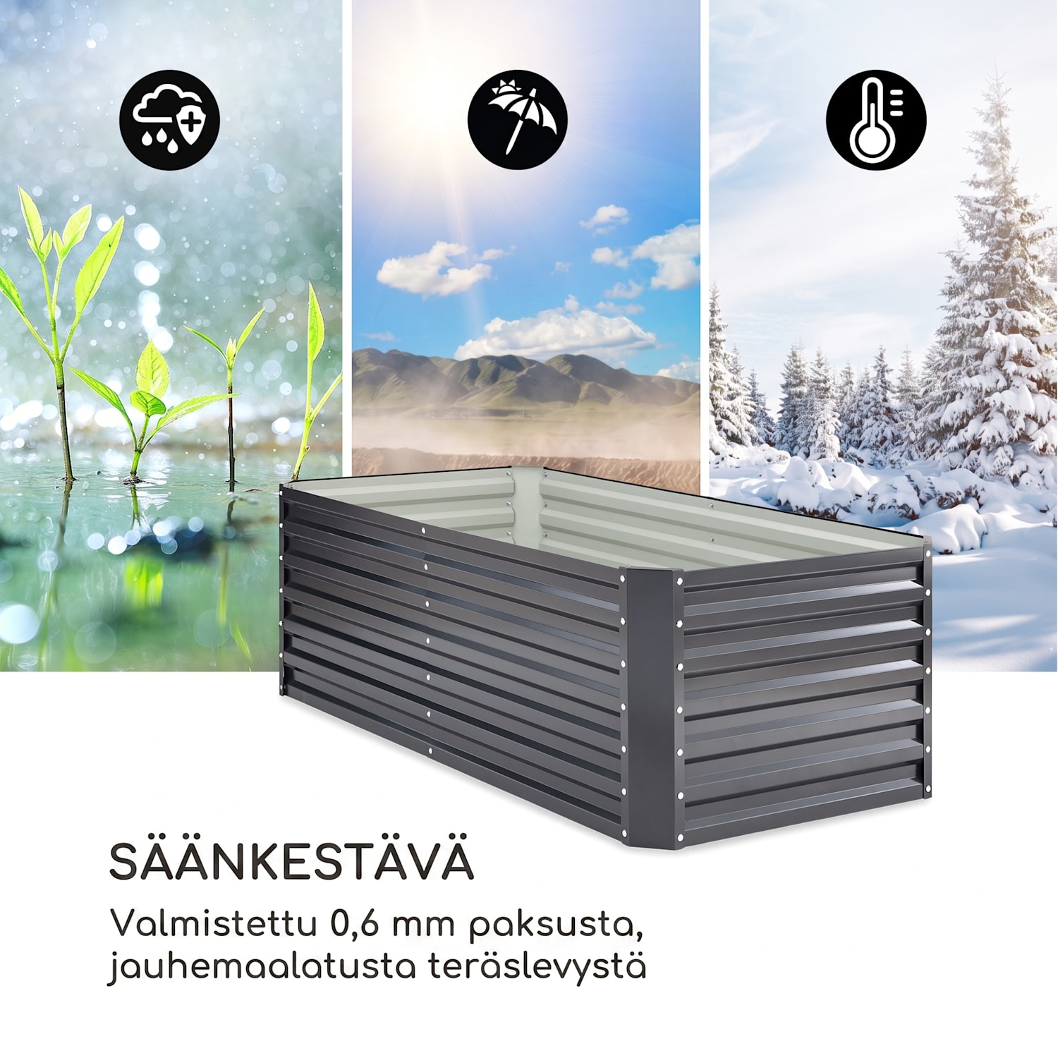 High Grow Straight korotettu kasvatuslaatikko 180 x 60 x 90 cm 970 l galvanoitua terästä 180 x 90 x 60 cm | Antrasiitti