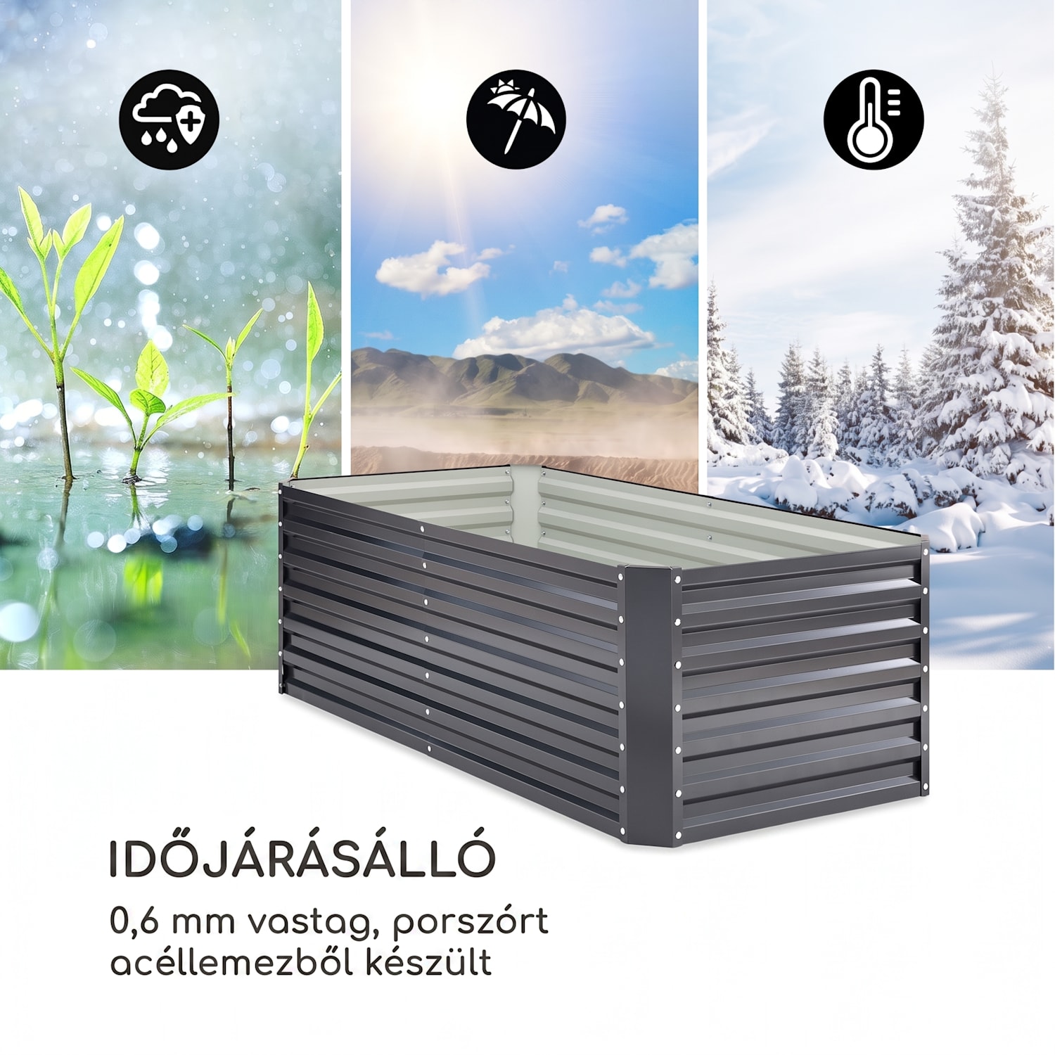 High Grow Straight, magaságyás, 180 x 60 x 90 cm, 970 l, horganyzott acél 180 x 90 x 60 cm | Antracit
