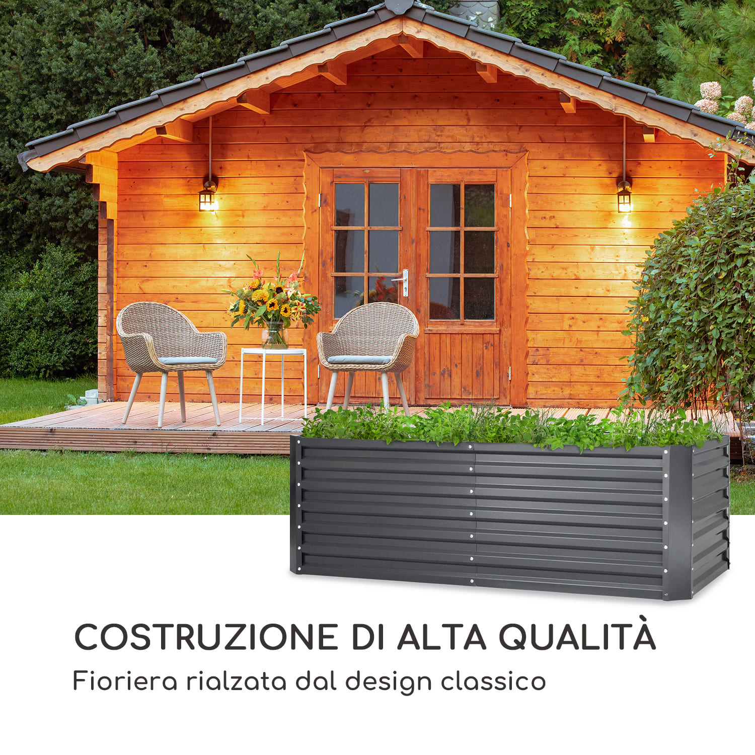 High Grow Straight letto da giardino 180 x 60 x 90 cm 970 l acciaio zincato 180 x 90 x 60 cm | Antracite