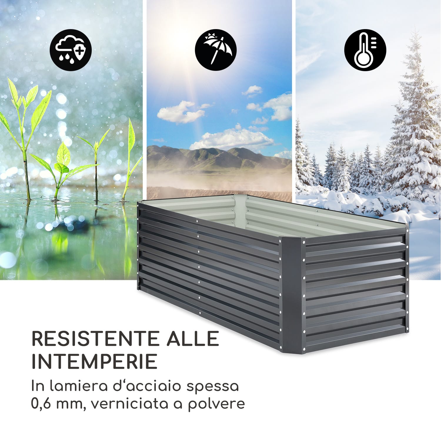 High Grow Straight letto da giardino 180 x 60 x 90 cm 970 l acciaio zincato 180 x 90 x 60 cm | Antracite