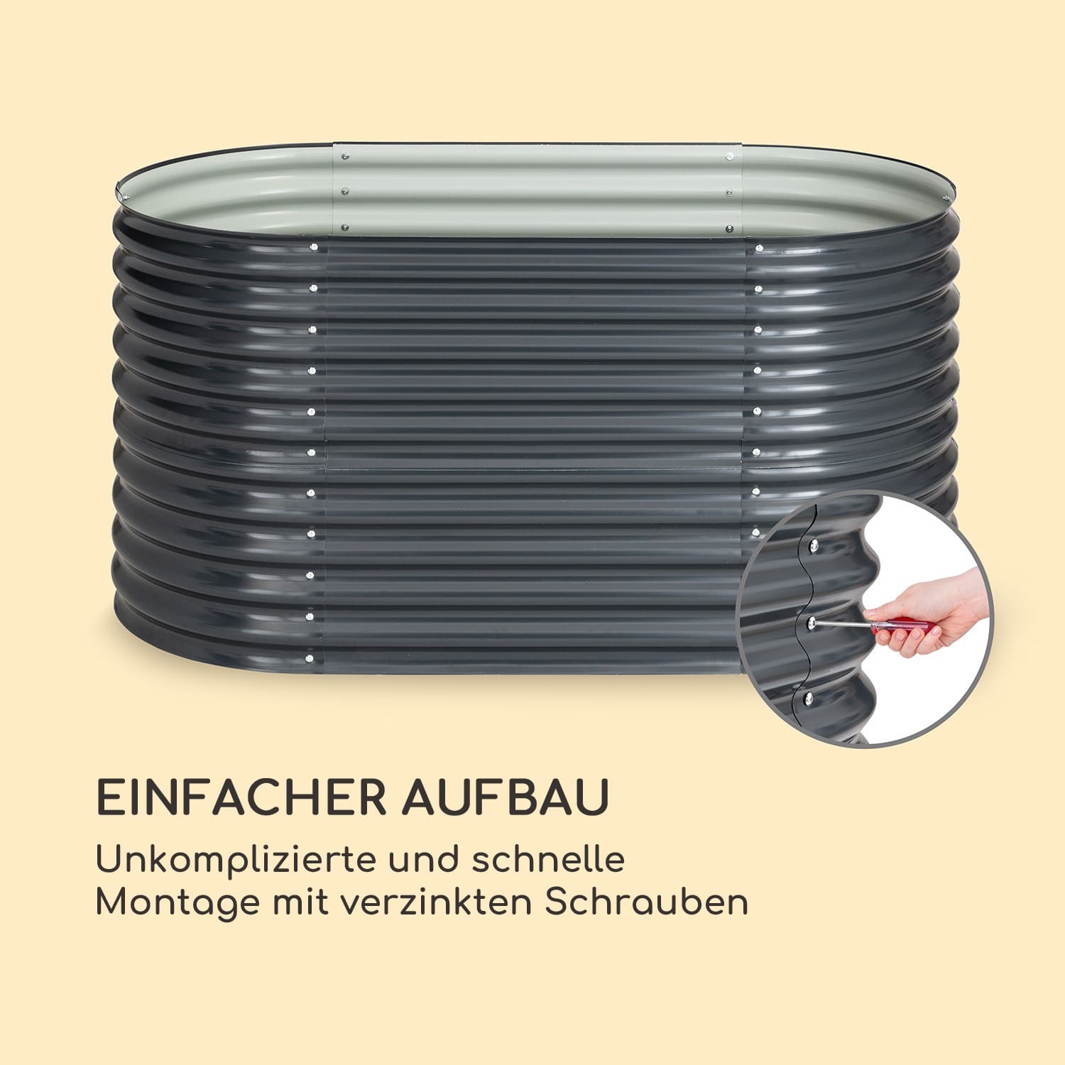 High Grow Hochbeet 160 x 80 x 80 cm Stahl-Wellblech einfacher Aufbau 160 x 80 x 80 cm | Anthrazit