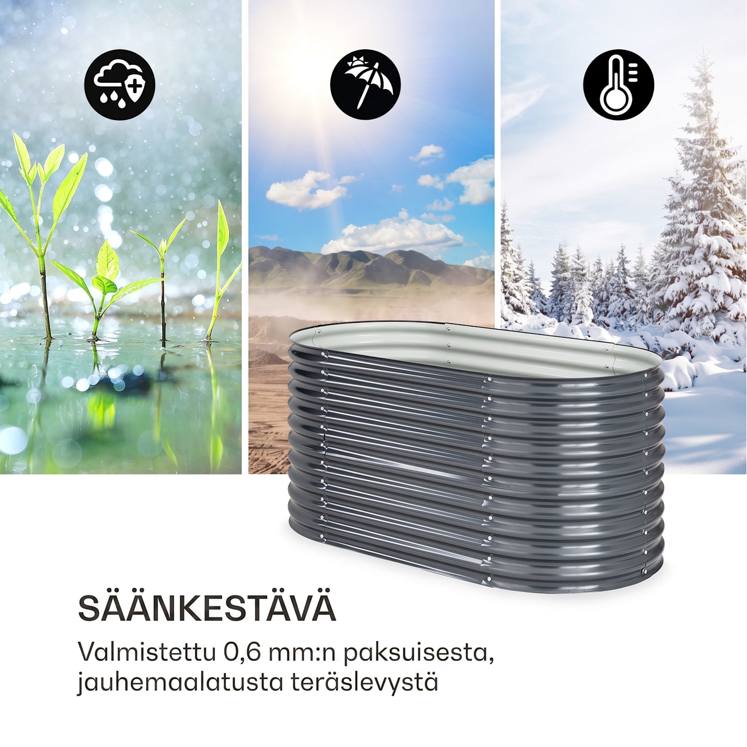 High Grow kohopenkki 160 x 80 x 80 cm teräs-aaltopelti helppo koota 160 x 80 x 80 cm | Antrasiitti