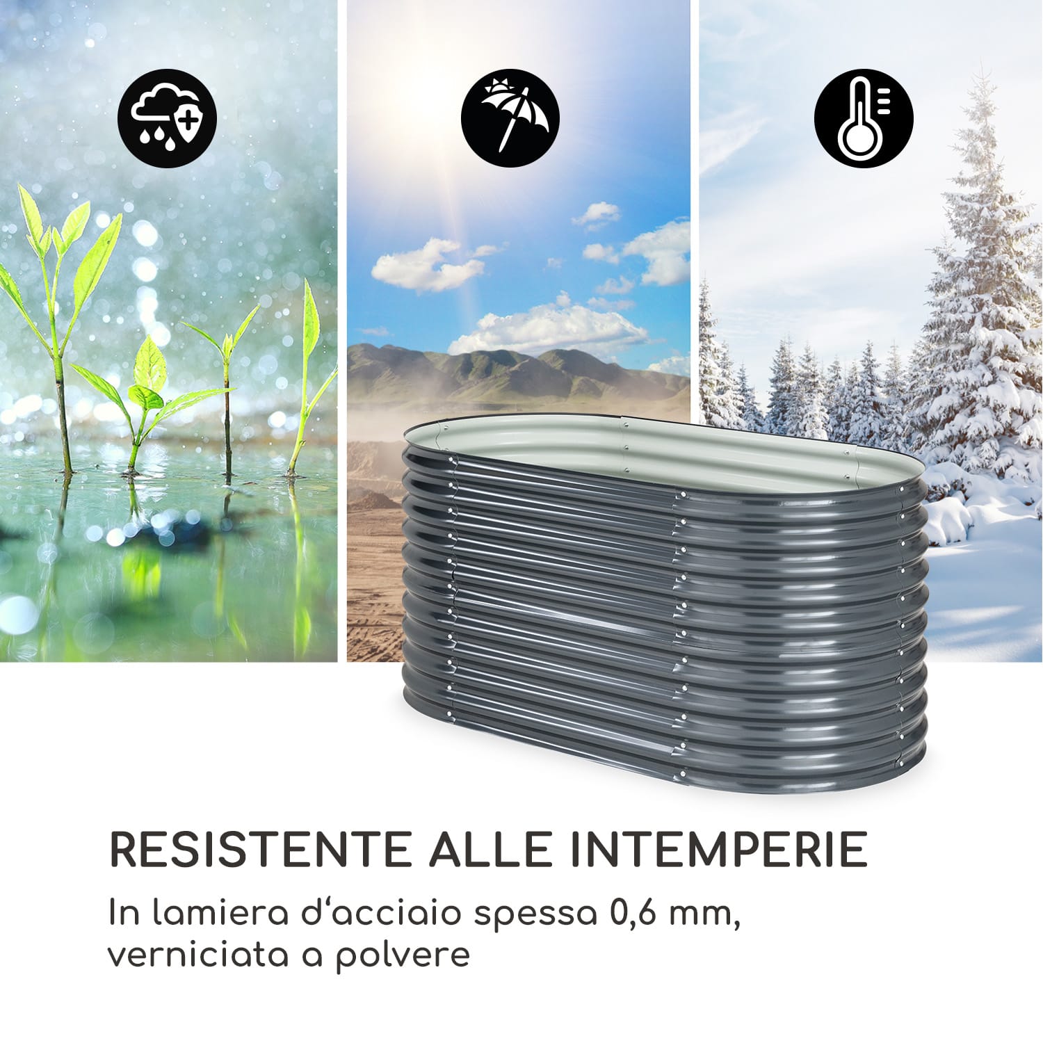 High Grow fioriera rialzata, 160 x 80 x 80 cm, in lamiera d'acciaio ondulata, facile da montare 160 x 80 x 80 cm | Antracite