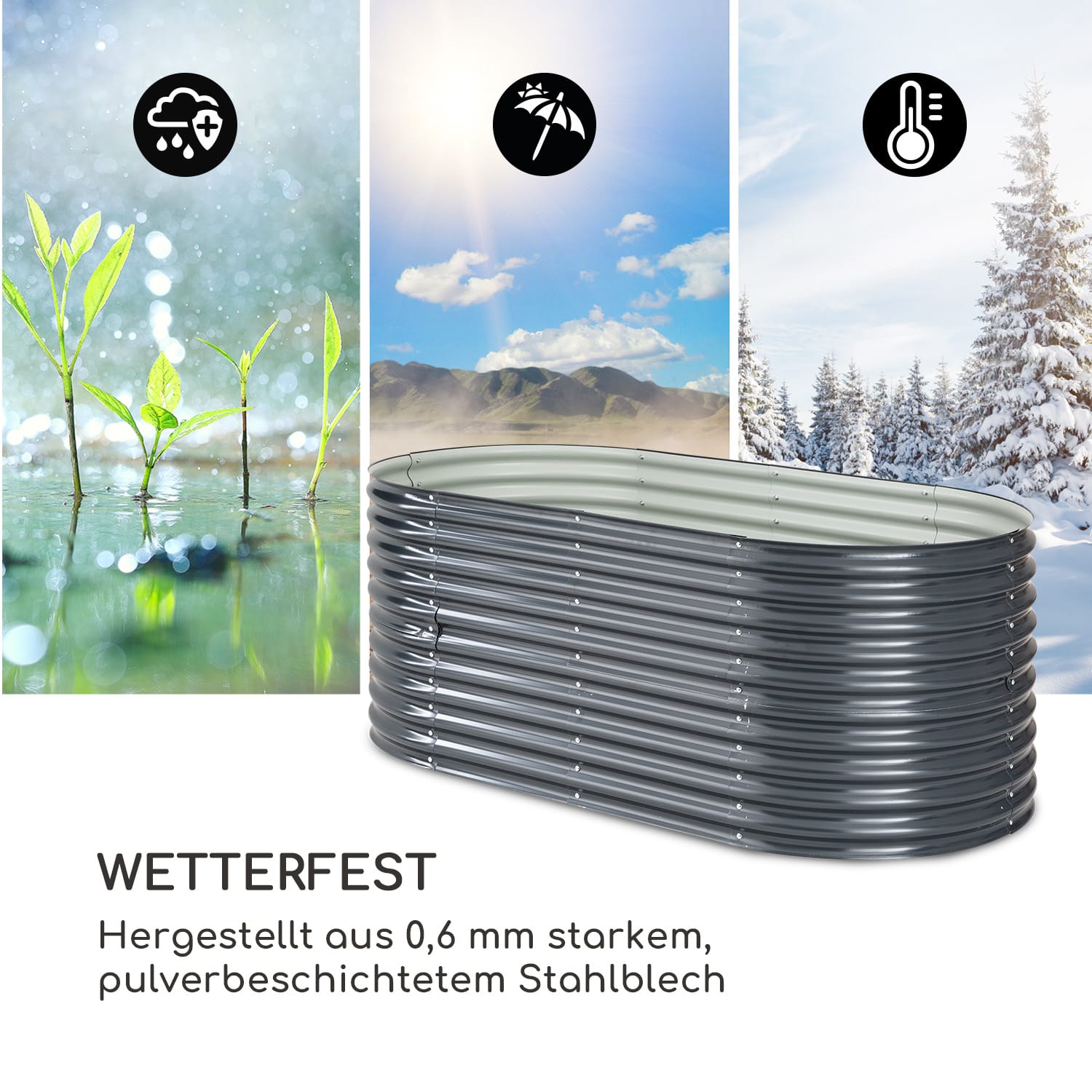High Grow Hochbeet 200 x 80 x 100 cm Stahl-Wellblech einfacher Aufbau  200 x 100 x 80 cm | Anthrazit