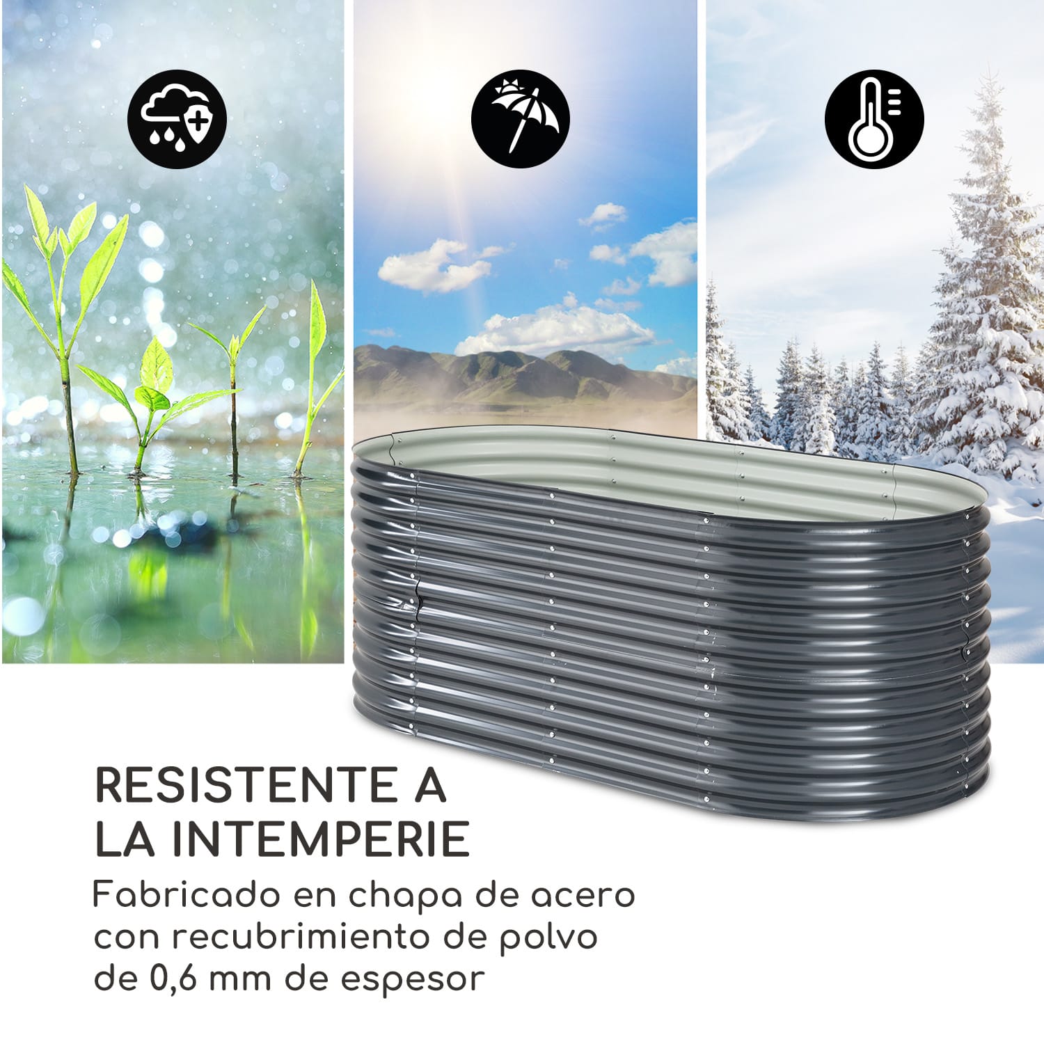 Maceta elevada High Grow 200 x 80 x 100 cm de acero corrugado fácil de montar  200 x 100 x 80 cm | Antracita