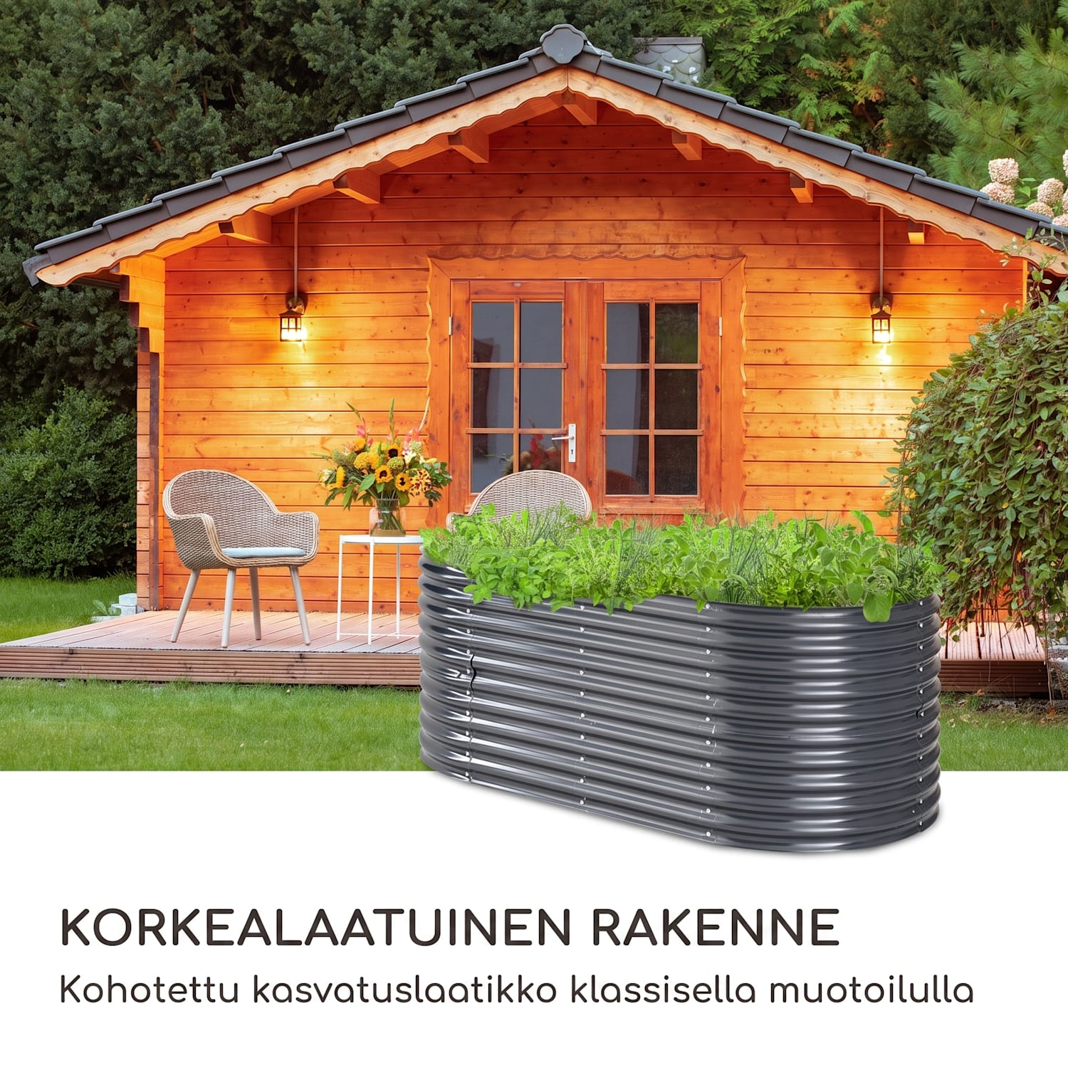 High Grow korotettu kasvatuslaatikko 200 x 80 x 100 cm teräs-aaltopelti, helppo kokoaminen 200 x 100 x 80 cm | Antrasiitti