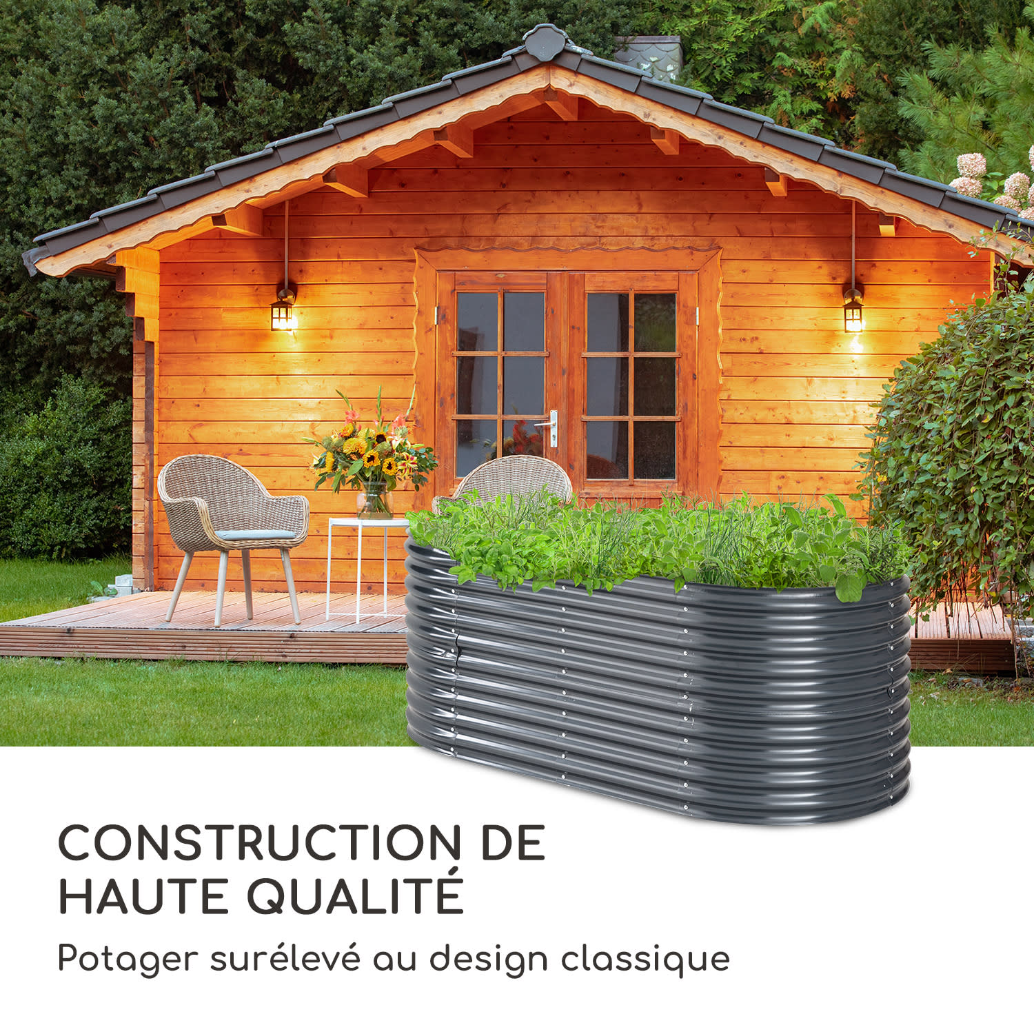 Jardinière surélevée High Grow 200 x 80 x 100 cm tôle d'acier ondulée montage facile  200 x 100 x 80 cm | Anthracite