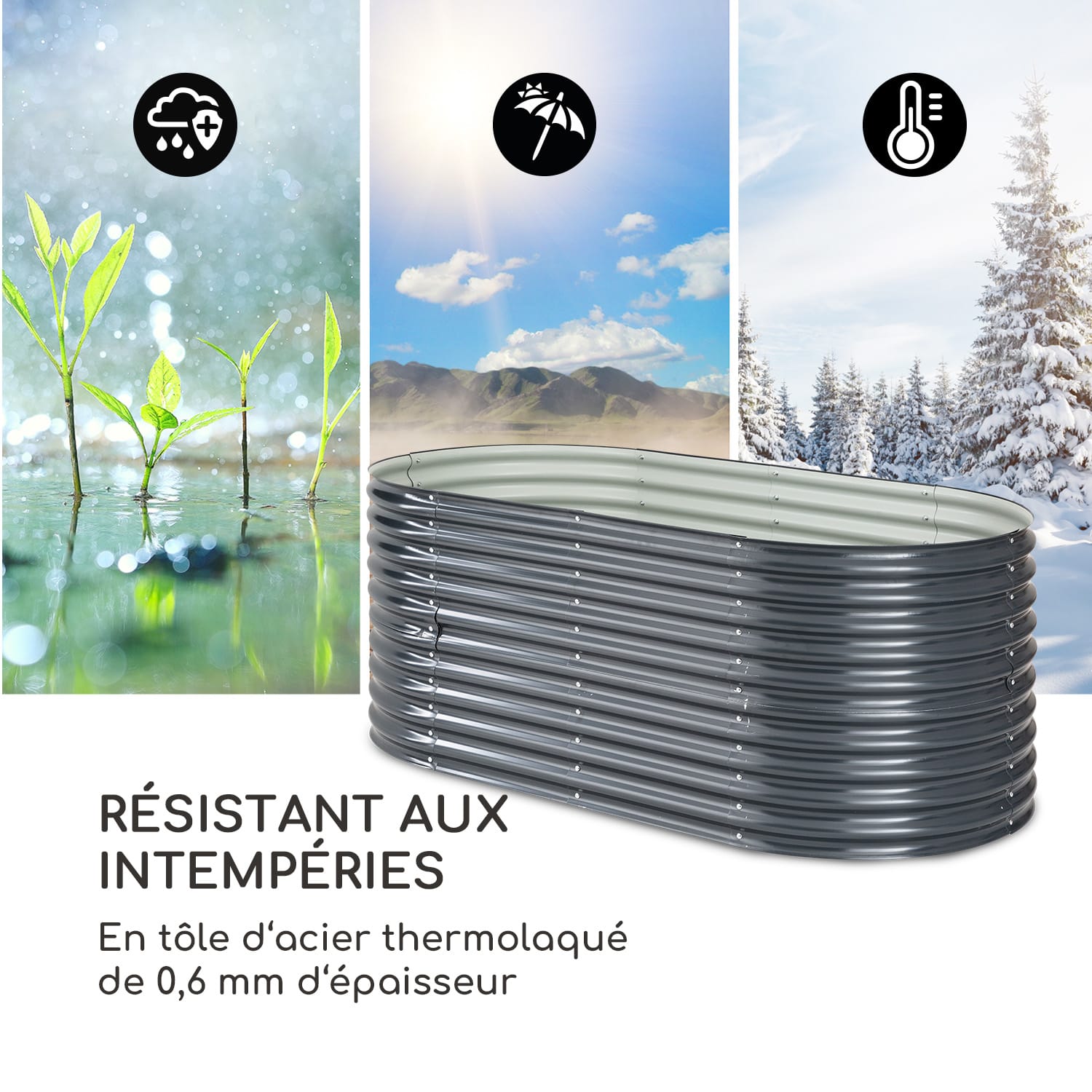 Jardinière surélevée High Grow 200 x 80 x 100 cm tôle d'acier ondulée montage facile  200 x 100 x 80 cm | Anthracite