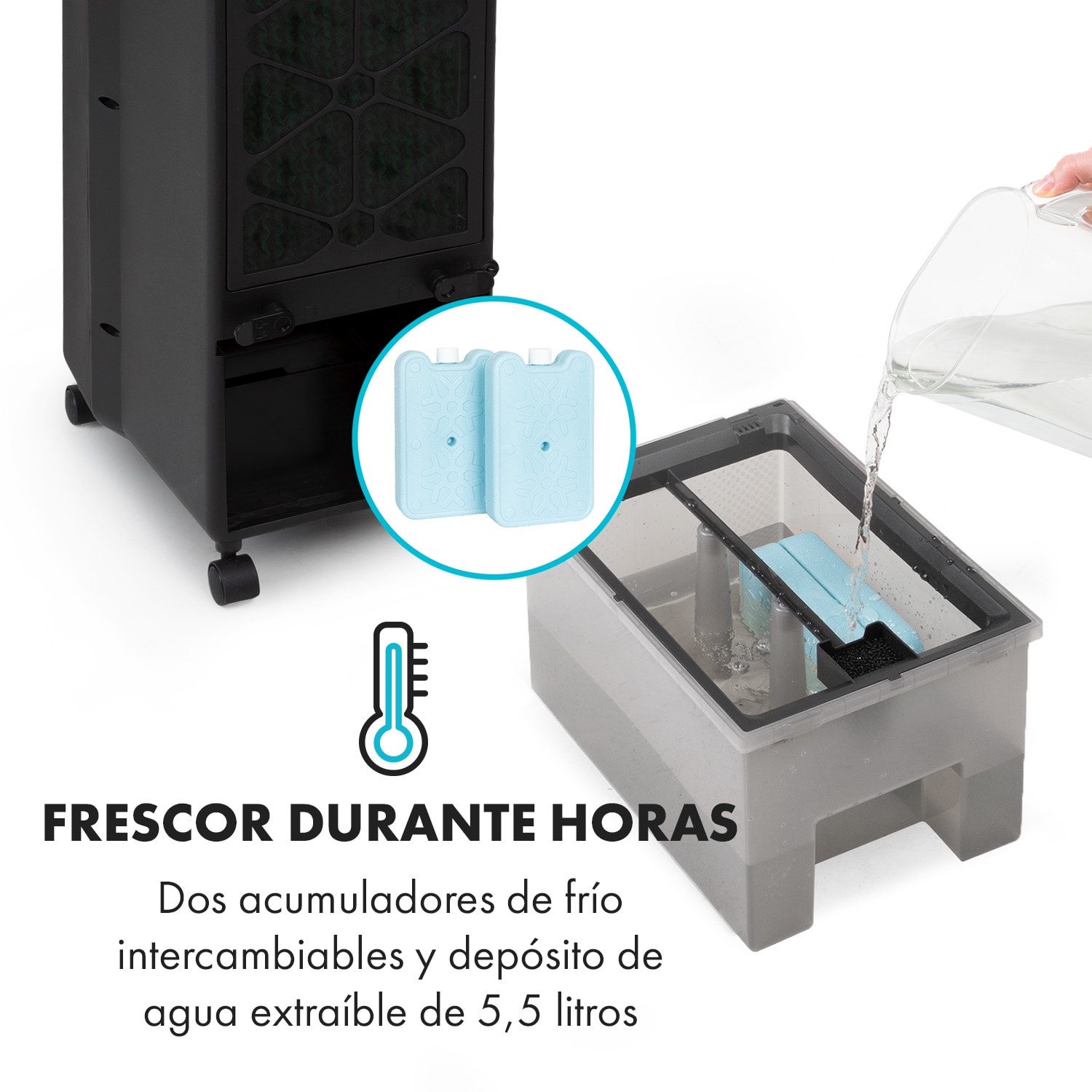 Cooler Rush ventilador climatizador 5.5L 45W mando a distancia 5x paquetes de hielo