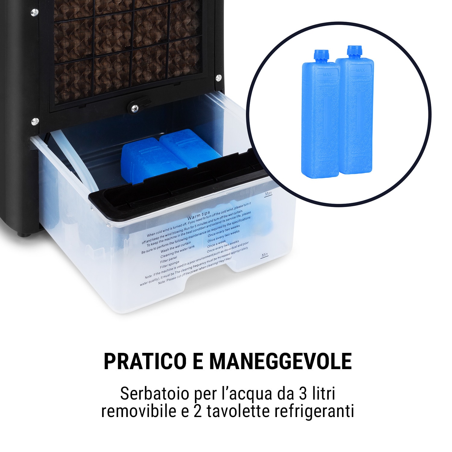 Arctic Cube, raffrescatore evaporativo 4 in 1, 40 Watt, 230 m3/h, 2 batterie di raffreddamento Nero
