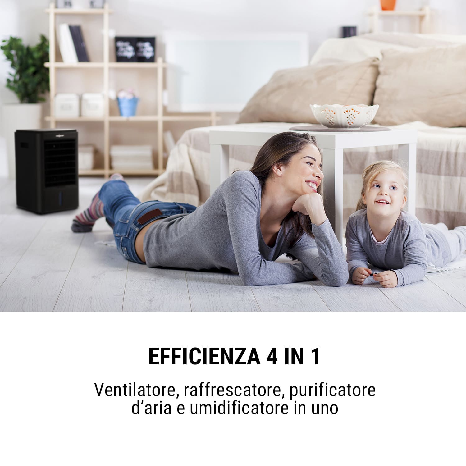 Arctic Cube, raffrescatore evaporativo 4 in 1, 40 Watt, 230 m3/h, 2 batterie di raffreddamento Nero