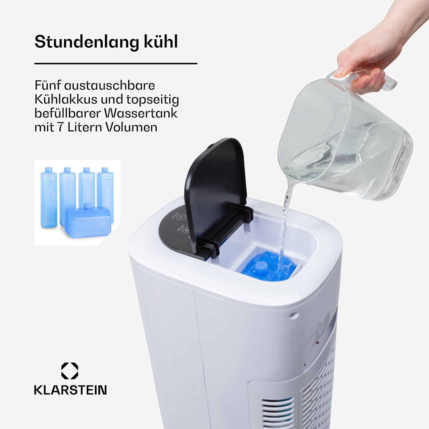 Polar Tower Smart, Ventilatore, Raffreddatore Evaporativo, Telecomando, 5 Piastre Eutettiche, 7L, 85W 