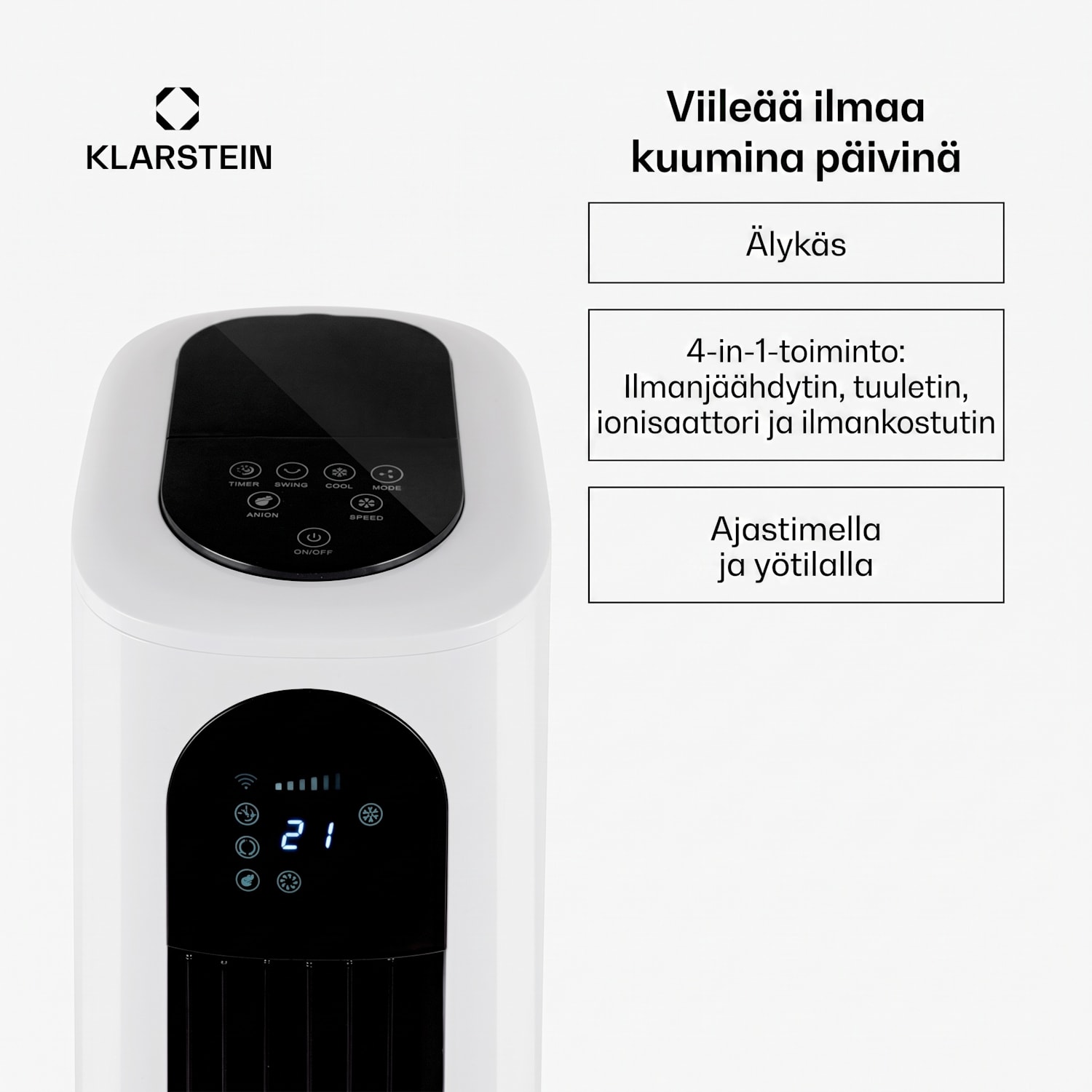 Polar Tower Smart tuuletin jäähdytin 7L 85W kaukosäädin 5x jääpakkaus 330 m³/h | Kyllä | Valkoinen