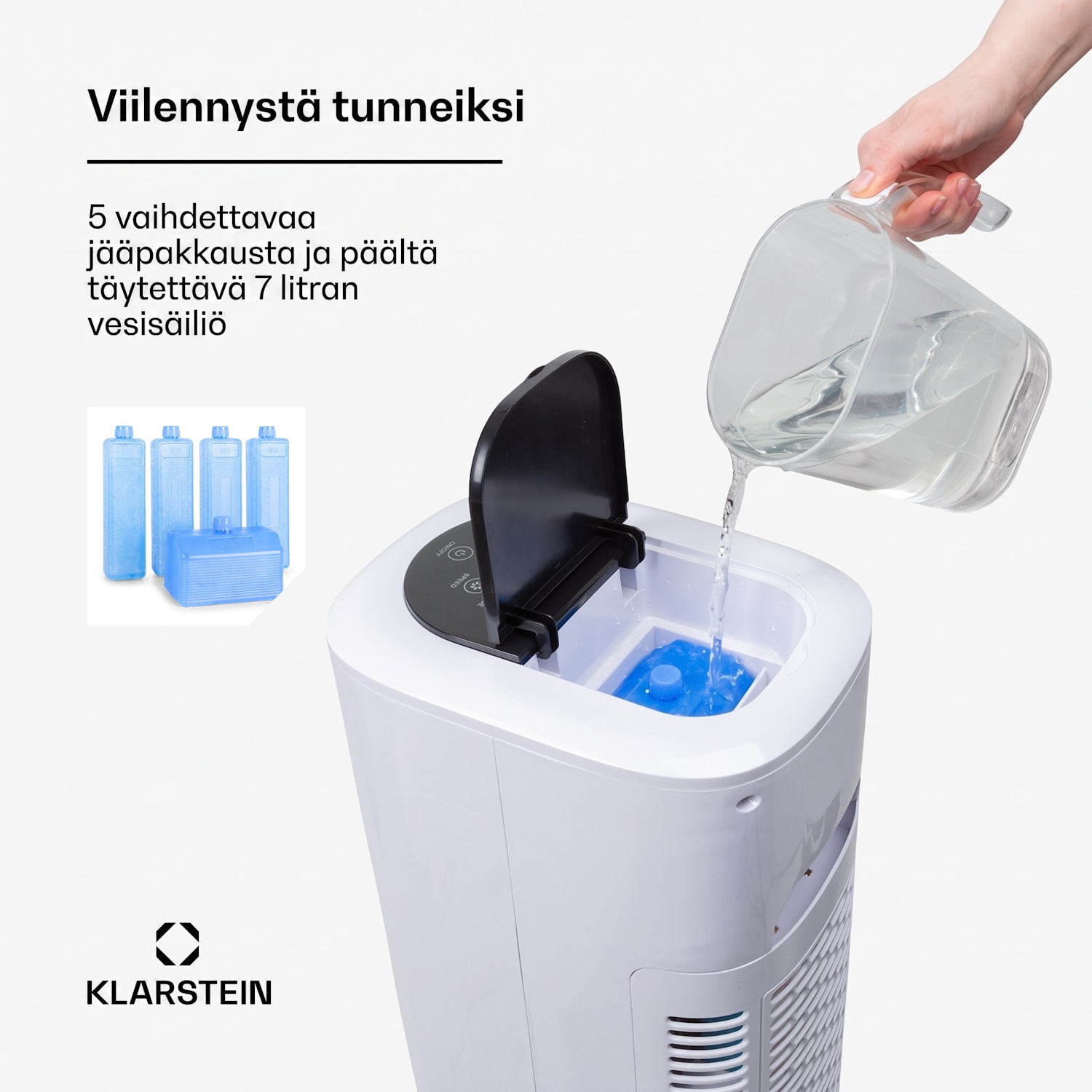 Polar Tower Smart tuuletin jäähdytin 7L 85W kaukosäädin 5x jääpakkaus 330 m³/h | Kyllä | Valkoinen