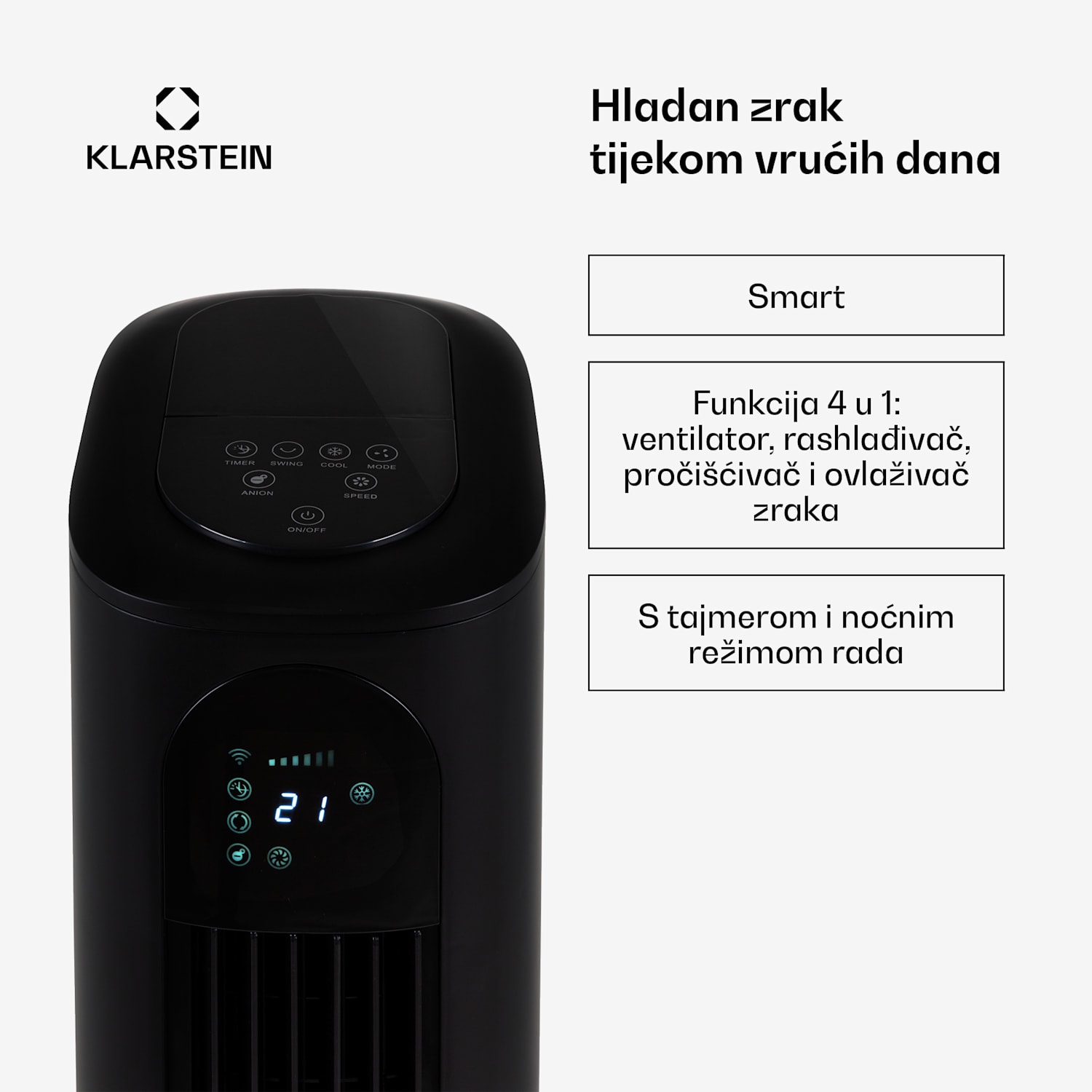 Polar Tower Smart, ventilator, rashlađivač zraka, 7L, 85W, daljinski upravljač, 5x spremnik za hlađenje 330 m³/h | Da | Crna
