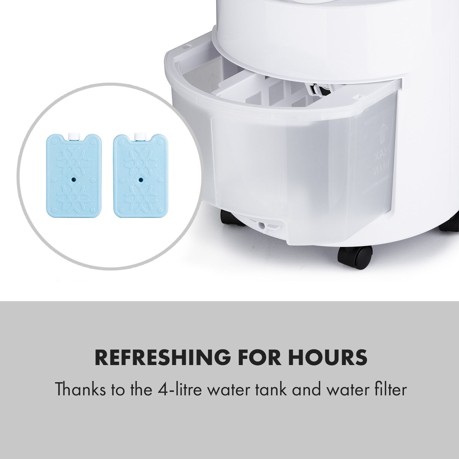 Waterfall, răcitor de aer, 45 W, 4 litri, 2 baterii de răcire, mobil Alb