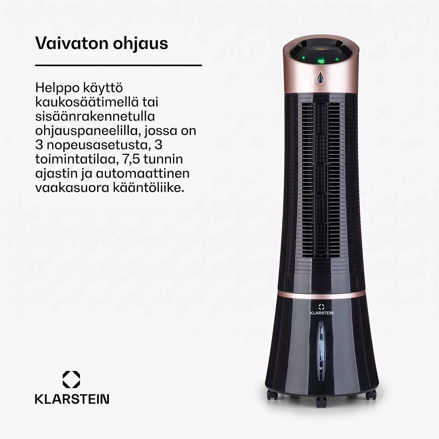 Skyscraper Ice -4-in-1-ilmanjäähdytin tuuletin 180 m³/h 30 W värähtely siirrettävä kaukosäädin 180 m³/h | Ei | Musta / Ruusukulta Metallinen