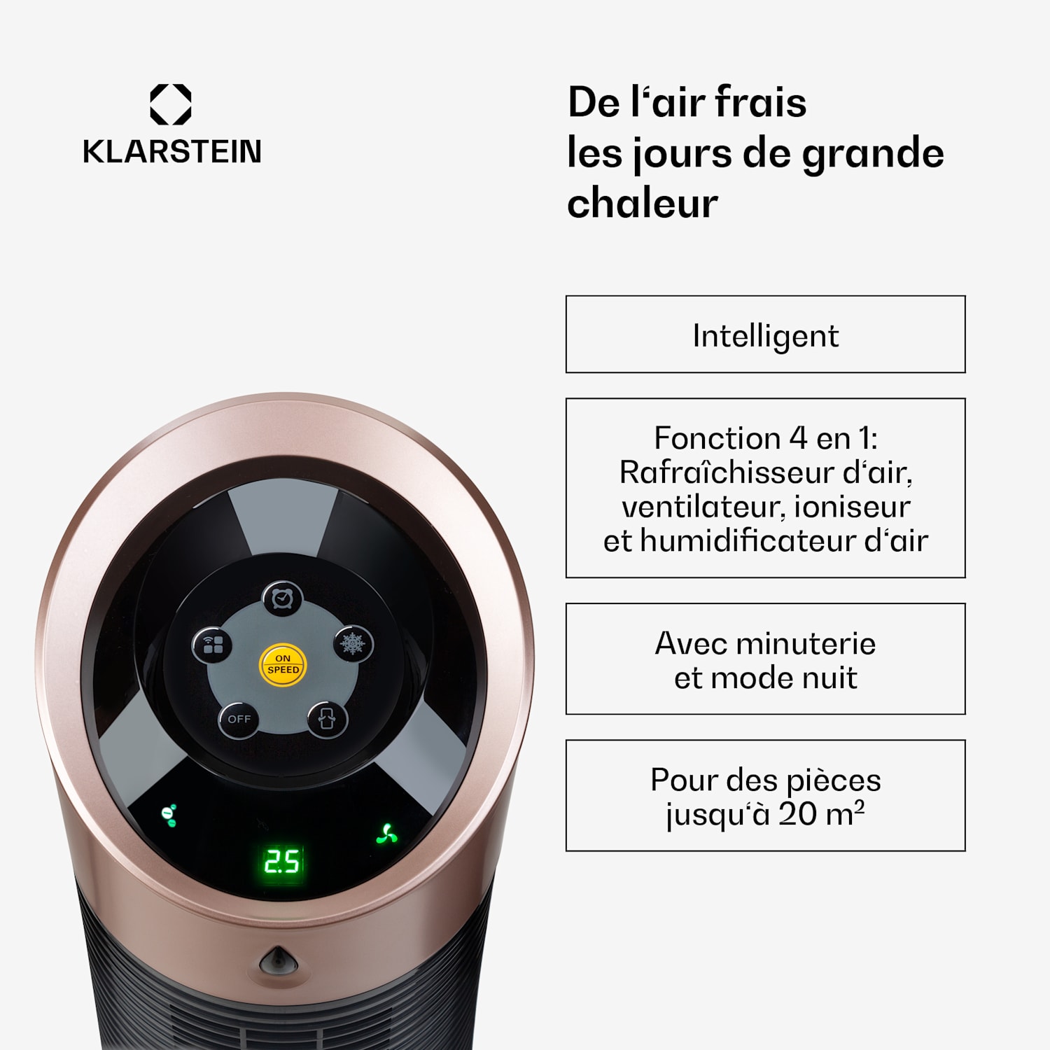 Skyscraper Ice Smart 4-in-1 luchtkoeler ventilator 180 m³/h 30 watt oscillatie mobiel afstandsbediening 180 m³/h | Nee | Zwart / Roségoud Metallic