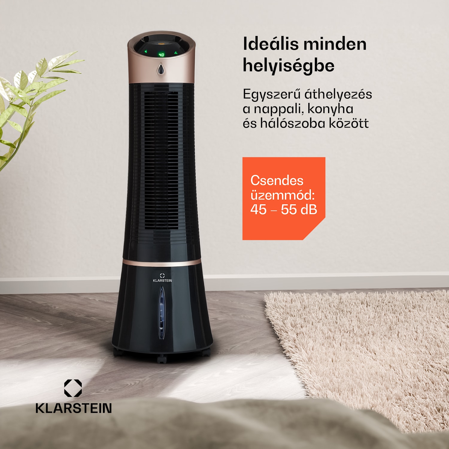 Skyscraper Ice 4 az 1-ben, léghűtő, ventilátor, 180 m³/h, 45 W, oszcilláció, mobil távirányítóval 180 m³/h | Nem | Fekete / Rózsaarany metál