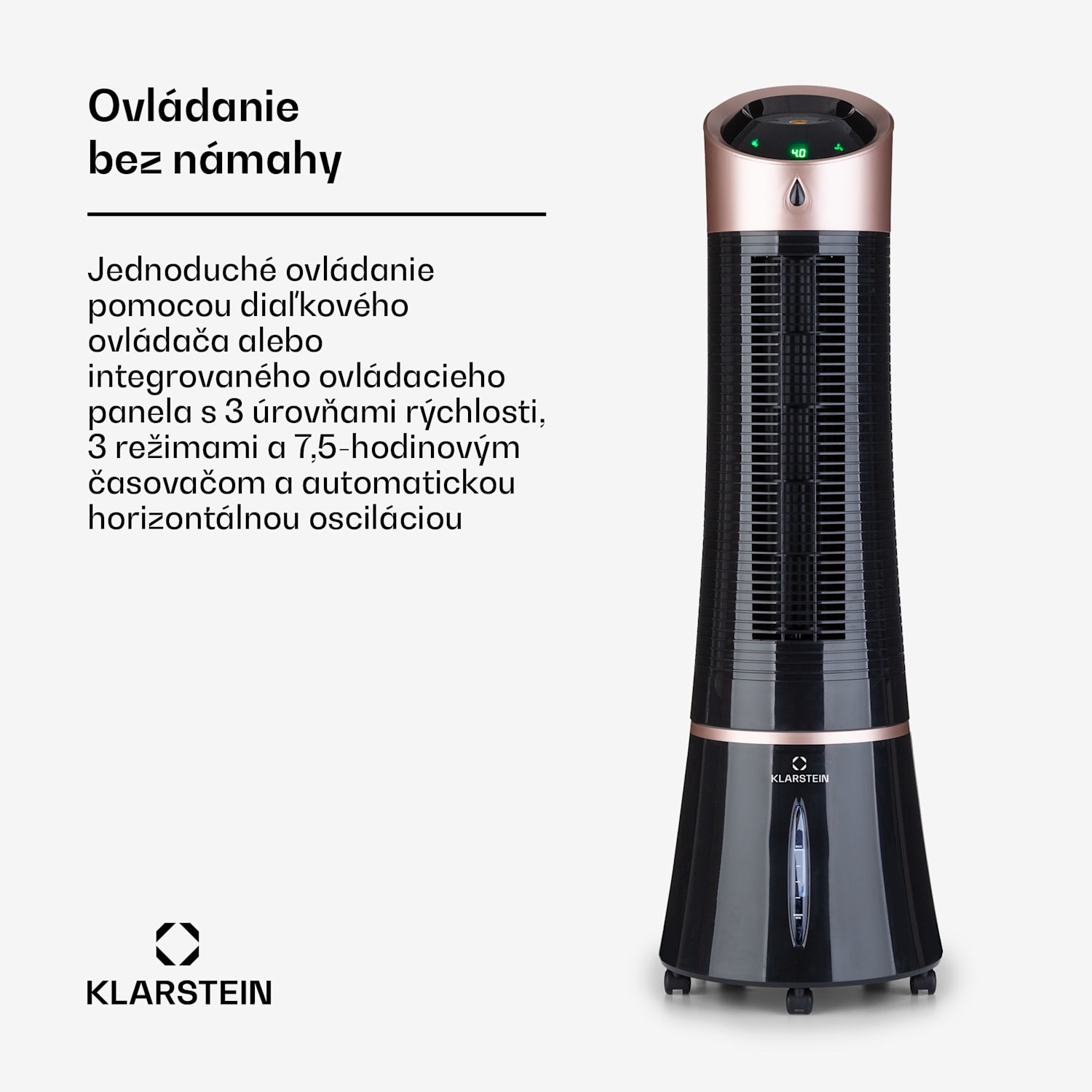Skyscraper Ice, 4 v 1 ochladzovač vzduchu, ventilátor, čistička vzduchu, zvlhčovač, 45 W, 180 m³/h, oscilácia, mobilný, diaľkové ovládanie 180 m³/h | Nie | Čierna / Ružovo-zlatá metalíza