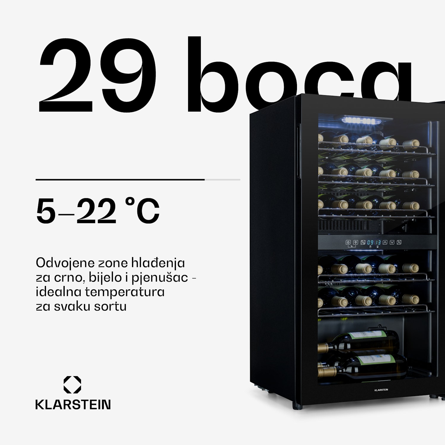 Shiraz 29 Duo, vinoteka, 2 zone, 80 l/29 boca, 5 - 22 °C, na dodir, crna 29_bottles | 2 | Crna