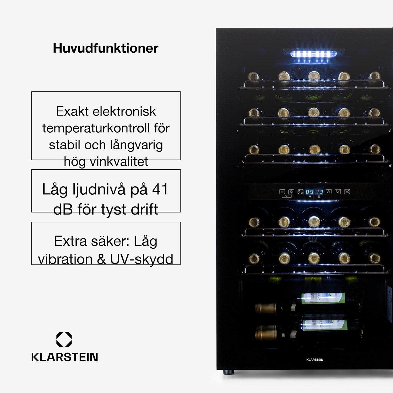 Klarstein Shiraz 29 Duo Vinkylskåp 2 zoner 80L/29 flaskor 5-22°C touch svart 