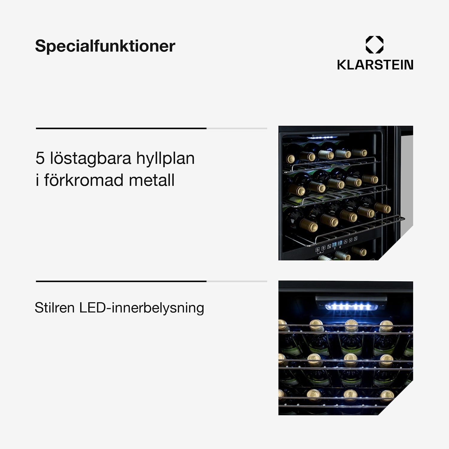 Klarstein Shiraz 29 Duo Vinkylskåp 2 zoner 80L/29 flaskor 5-22°C touch svart 