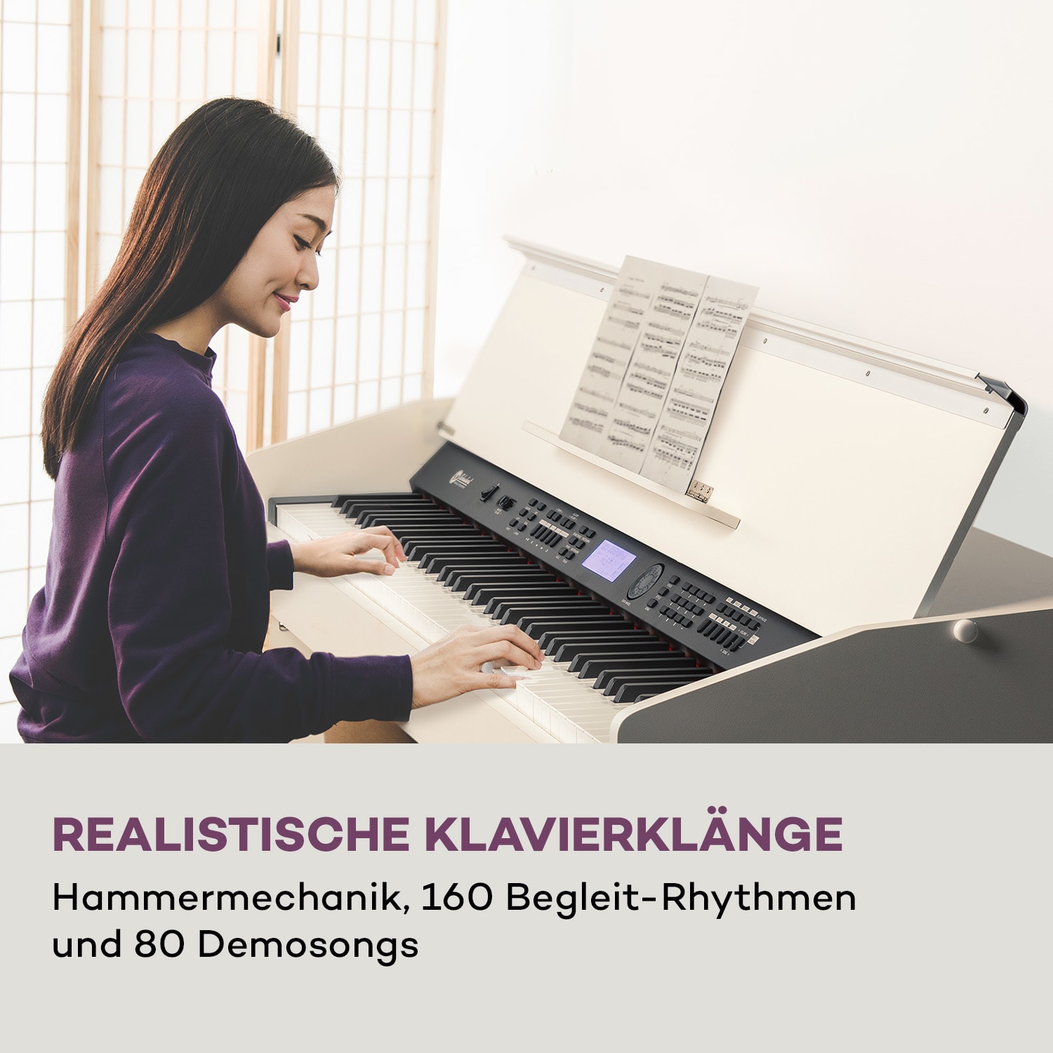 Subi 88 Harmony E-Piano 88 Tasten Hammermechanik 160 Rhythmen 80  Demosongs Weißes Holz