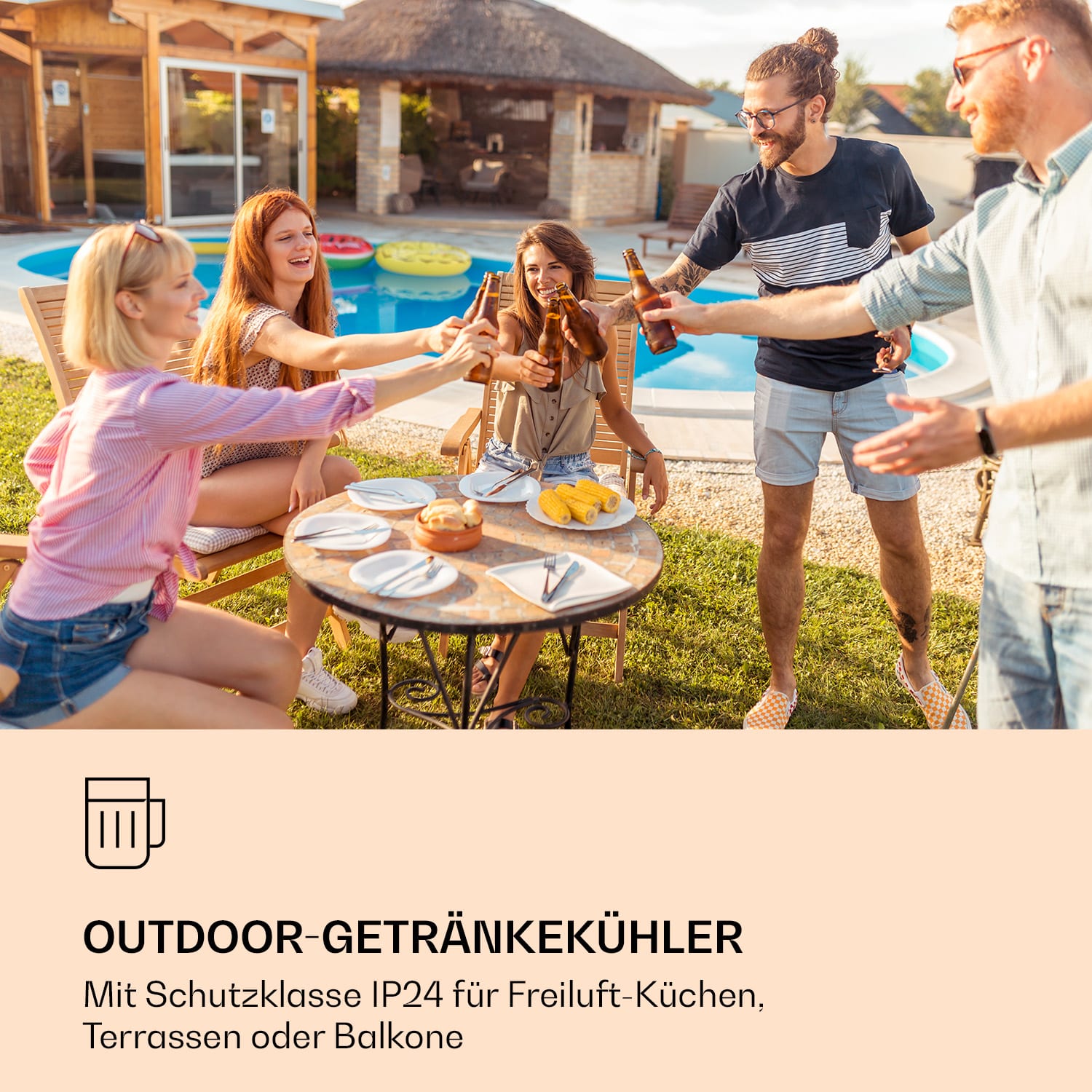 FreshAir 90 Réfrigérateur d'extérieur 4 étagères 3 grilles IP24 Filtre UV acier inoxydable 