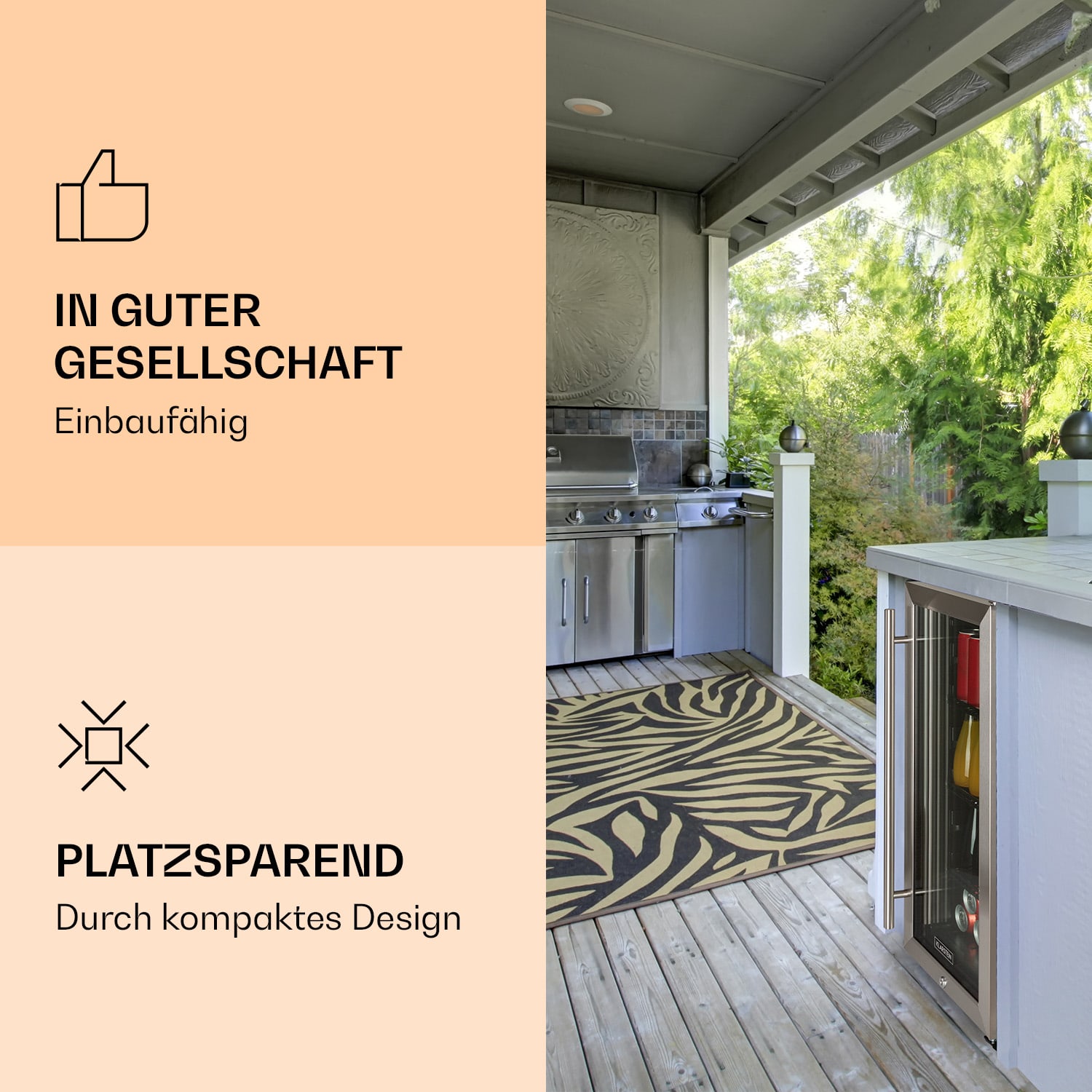 FreshAir 90 Réfrigérateur d'extérieur 4 étagères 3 grilles IP24 Filtre UV acier inoxydable 