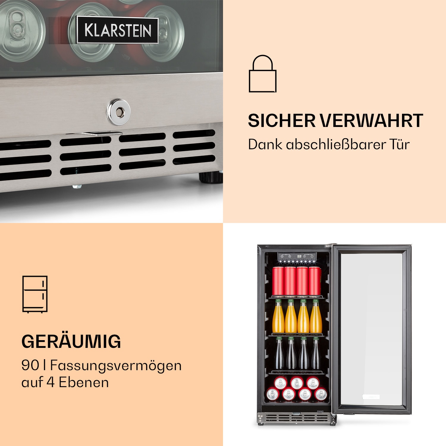 FreshAir 90 Réfrigérateur d'extérieur 4 étagères 3 grilles IP24 Filtre UV acier inoxydable 