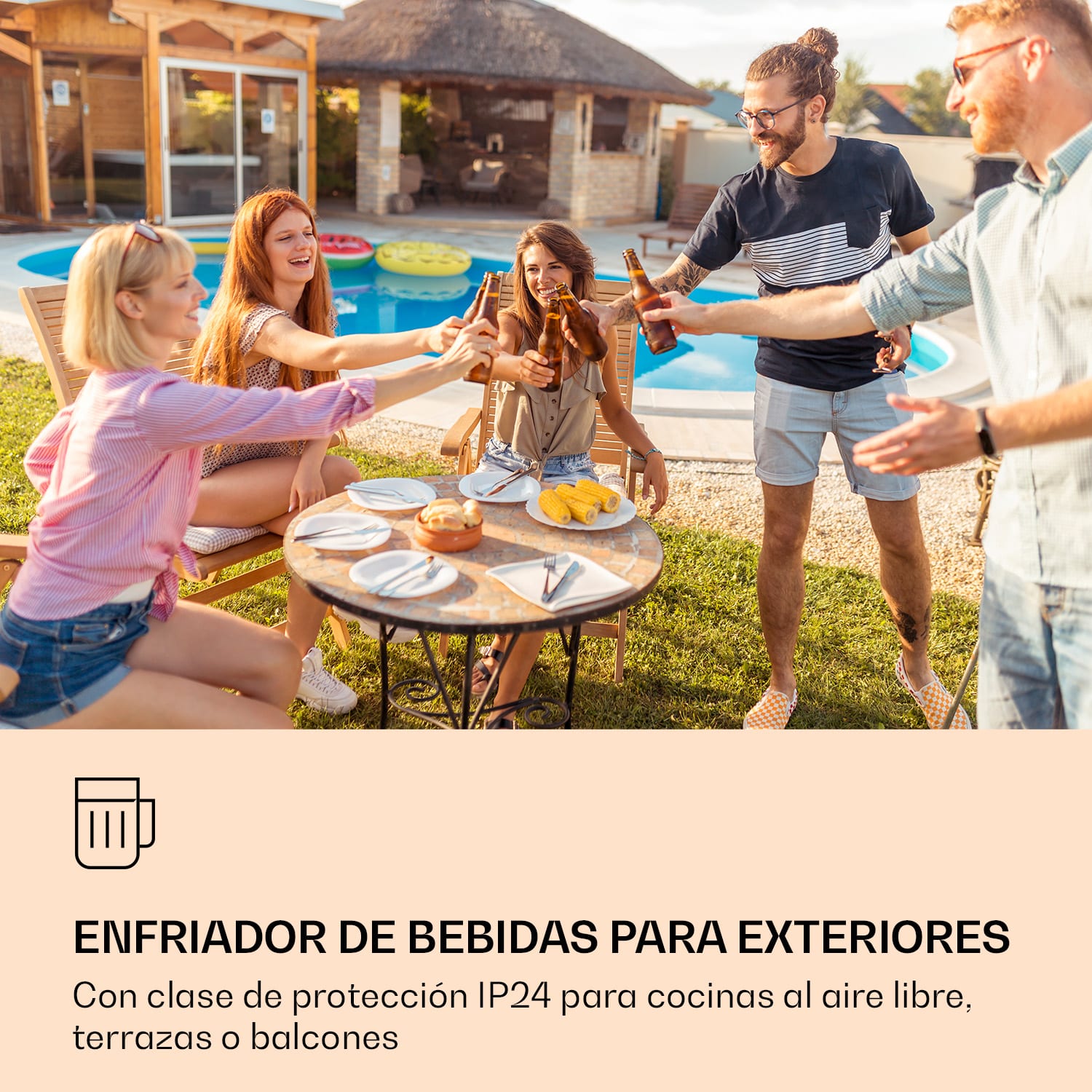 Nevera para exteriores FreshAir 90, con 4 niveles, 3 estantes, IP24, filtro UV, acero inoxidable 
